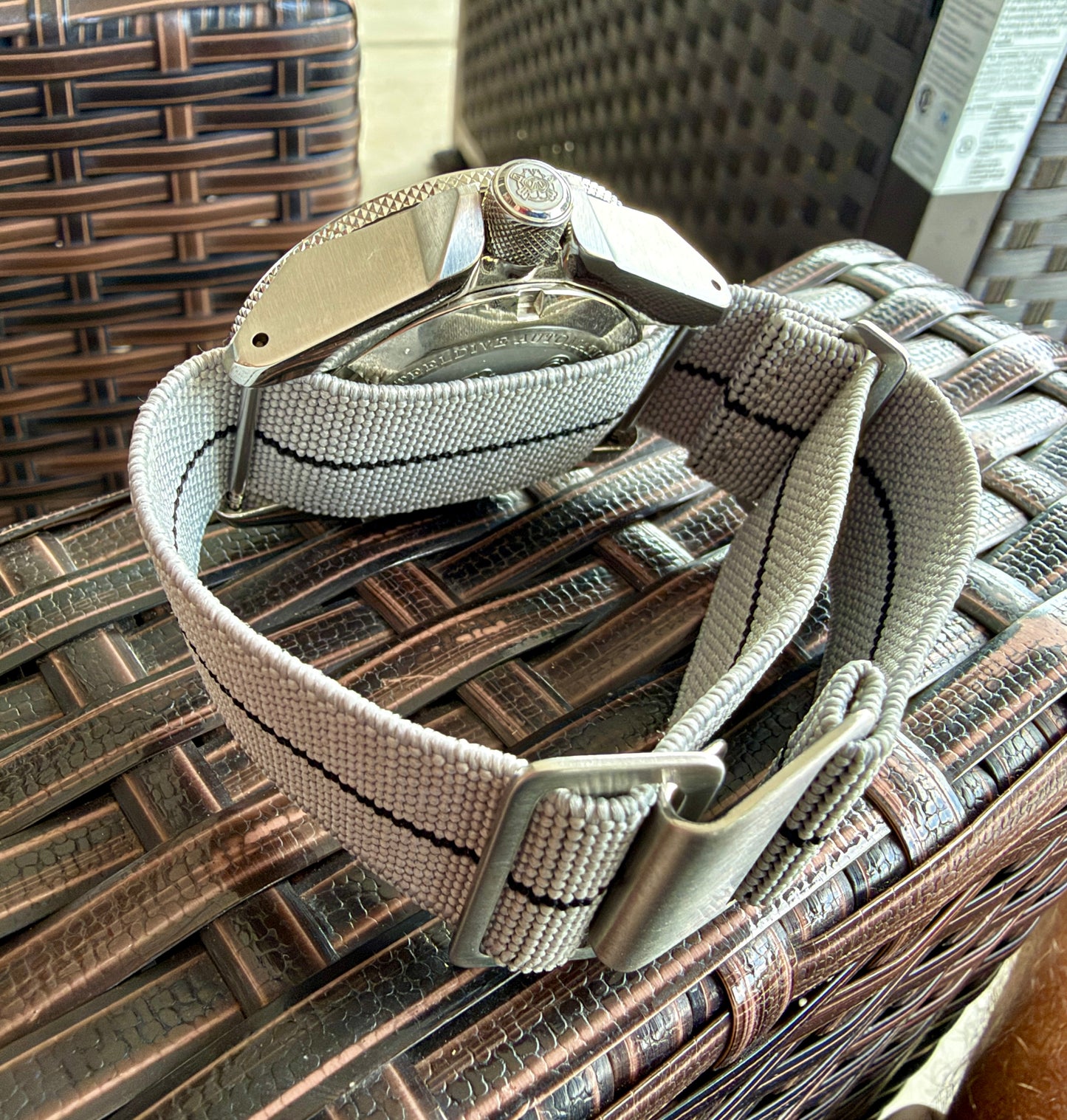 Marine Flex Elastic Watch Strap | Gray with Black Stripe | Premium 22mm NATO Style