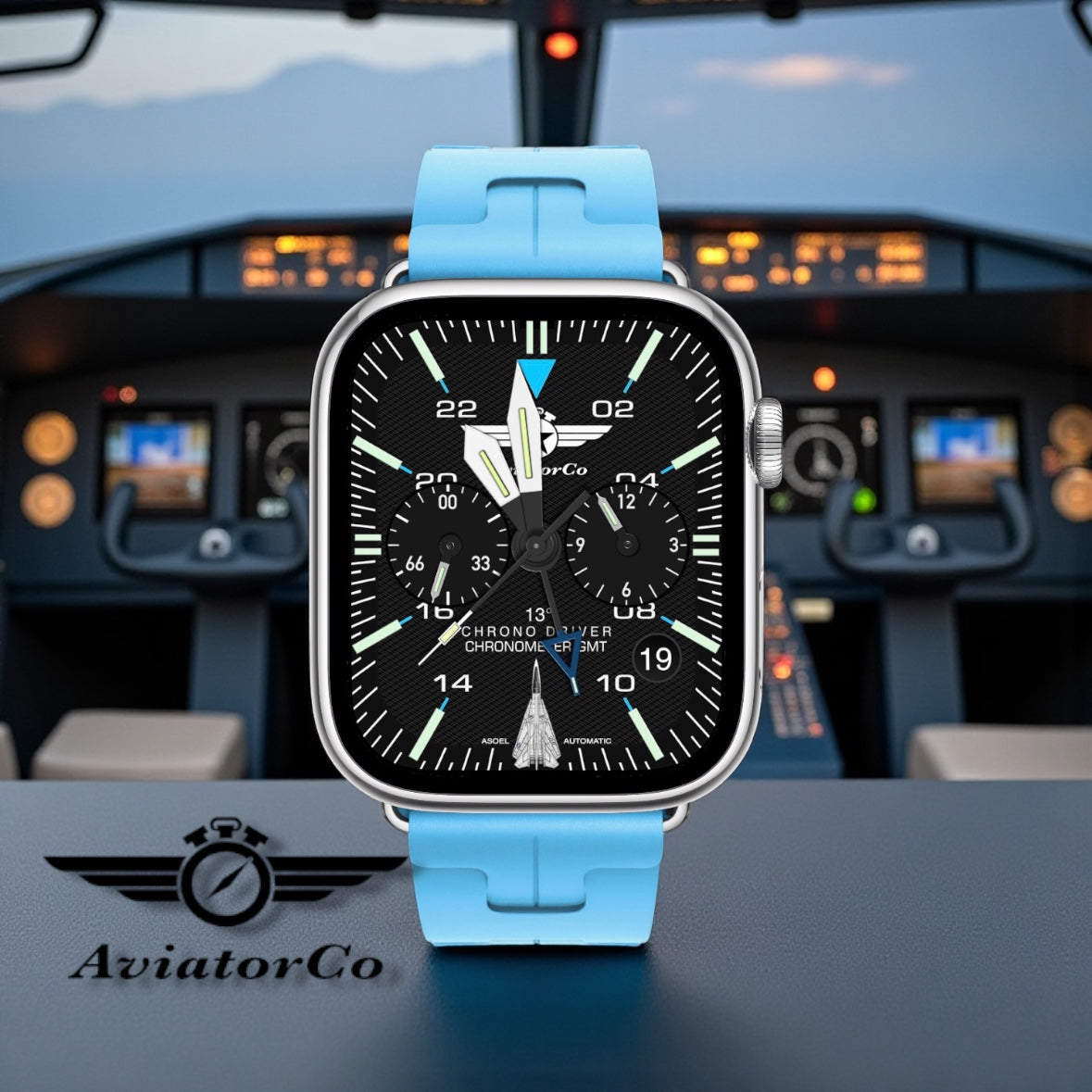 AviatorCo Chrono Driver Pro – Custom Apple Watch Face for Clockology tint-able markers