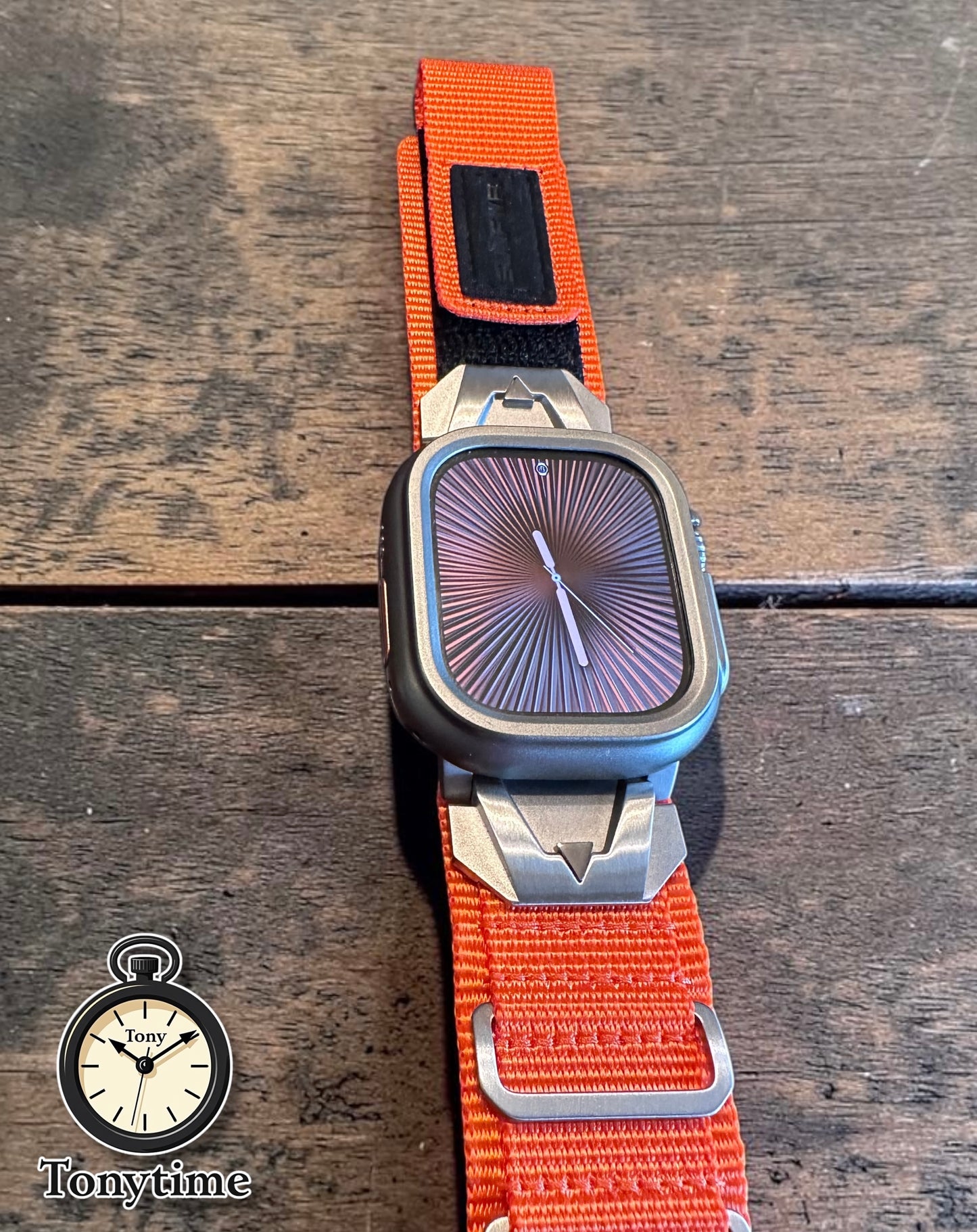 Summit Ridge Modification Kit For Apple Watch Ultra 49mm-Titanium Style Case +Rugged Orange Band