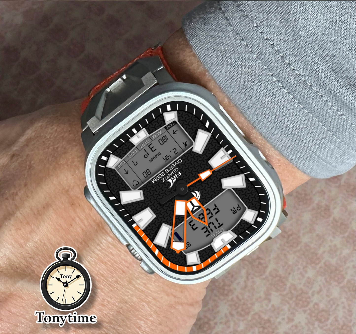 Fin Orange Ops Diver – Tactical Hybrid Watch Face for Apple Watch and Clockology