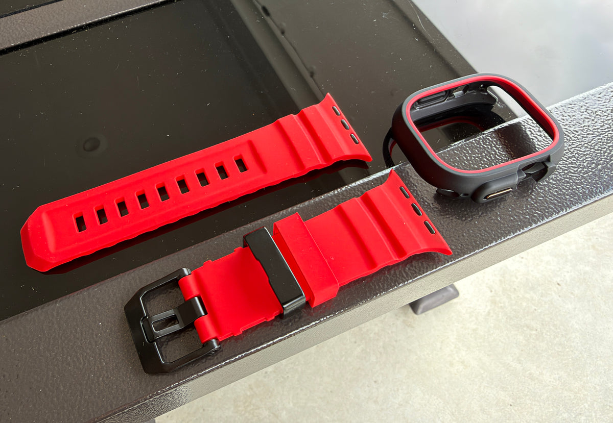 Crimson Core Mod Kit for Apple Watch Ultra 49mm Red Band Black Case Red Bezel