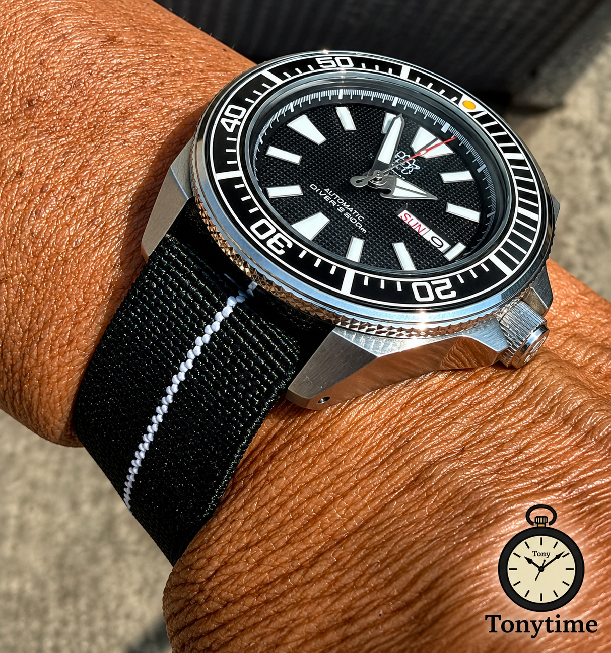 Marine Flex Elastic Watch Strap | Black with White Stripe | Premium 22mm NATO Style