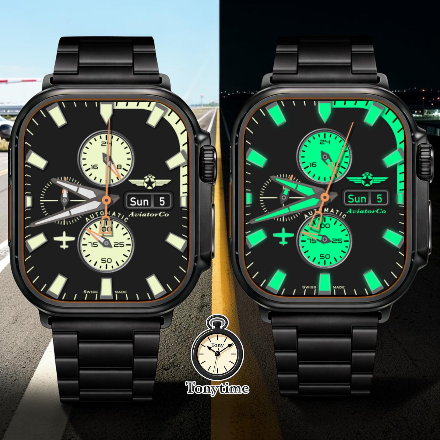 AviatorCo NightWing Automatic – Interactive Lume Edition (Apple Watch Clockology Face)