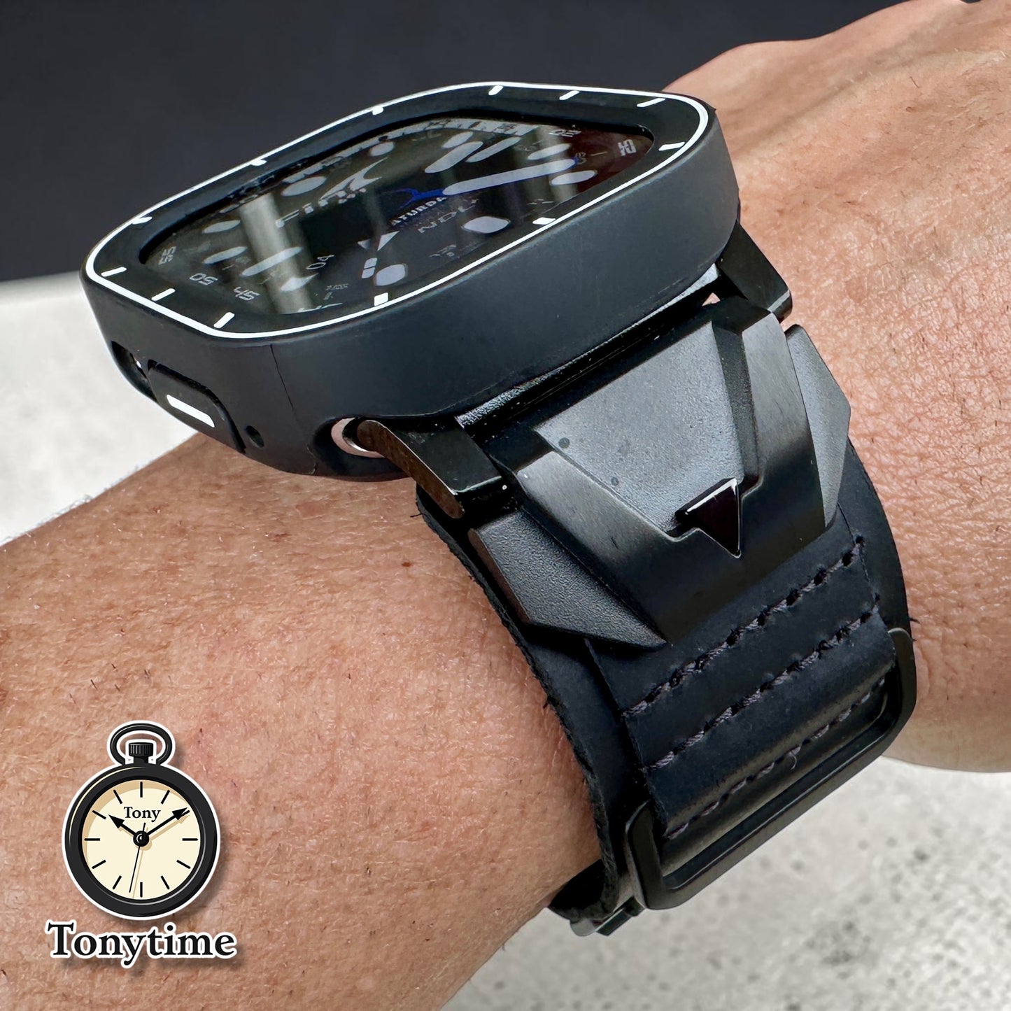 Apple Watch Ultra Phantom Forge Modification Kit - Black Leather Band + TPU CASE (49mm)