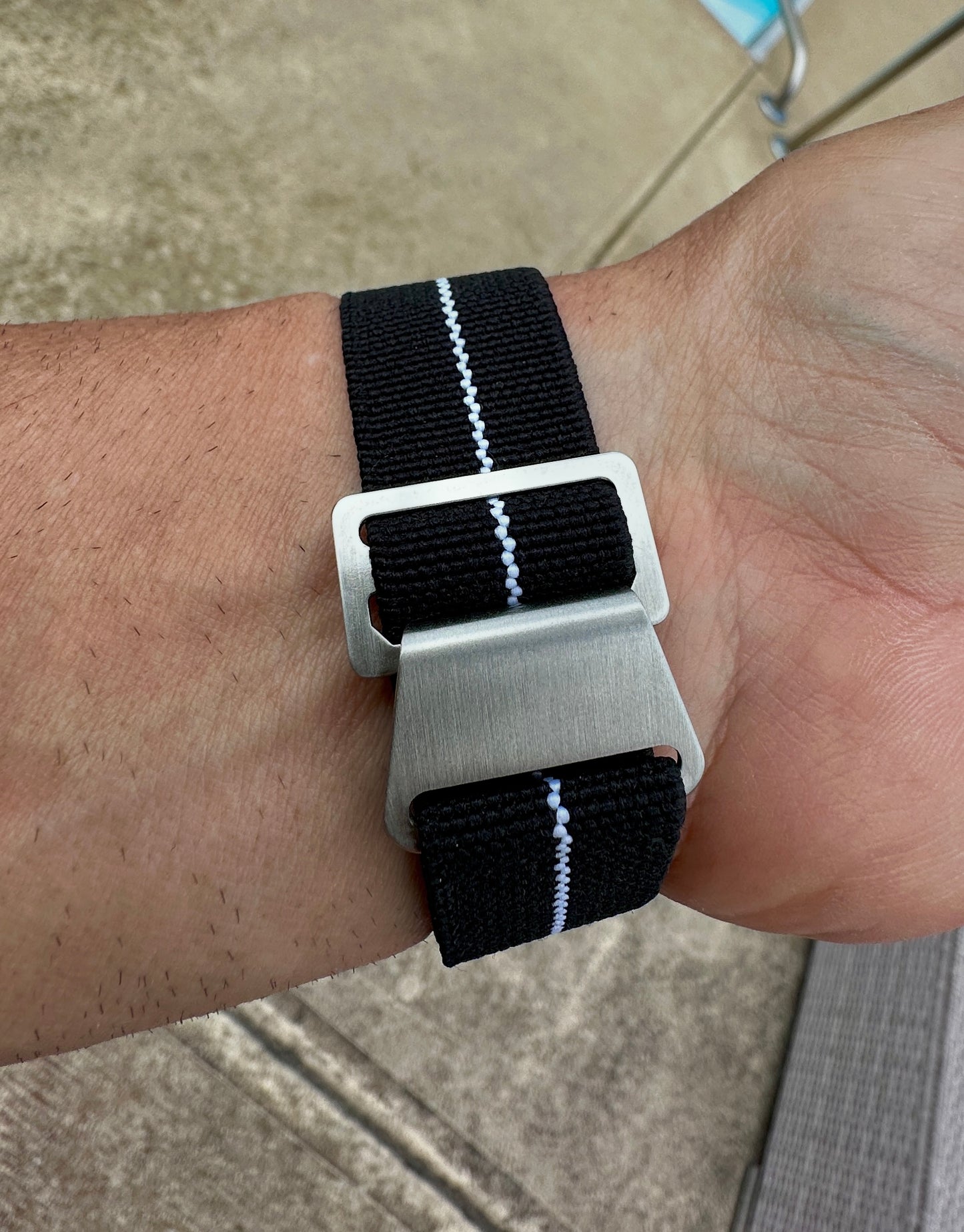 Marine Flex Elastic Watch Strap | Black w/ White Stripe | Premium 20mm NATO Style