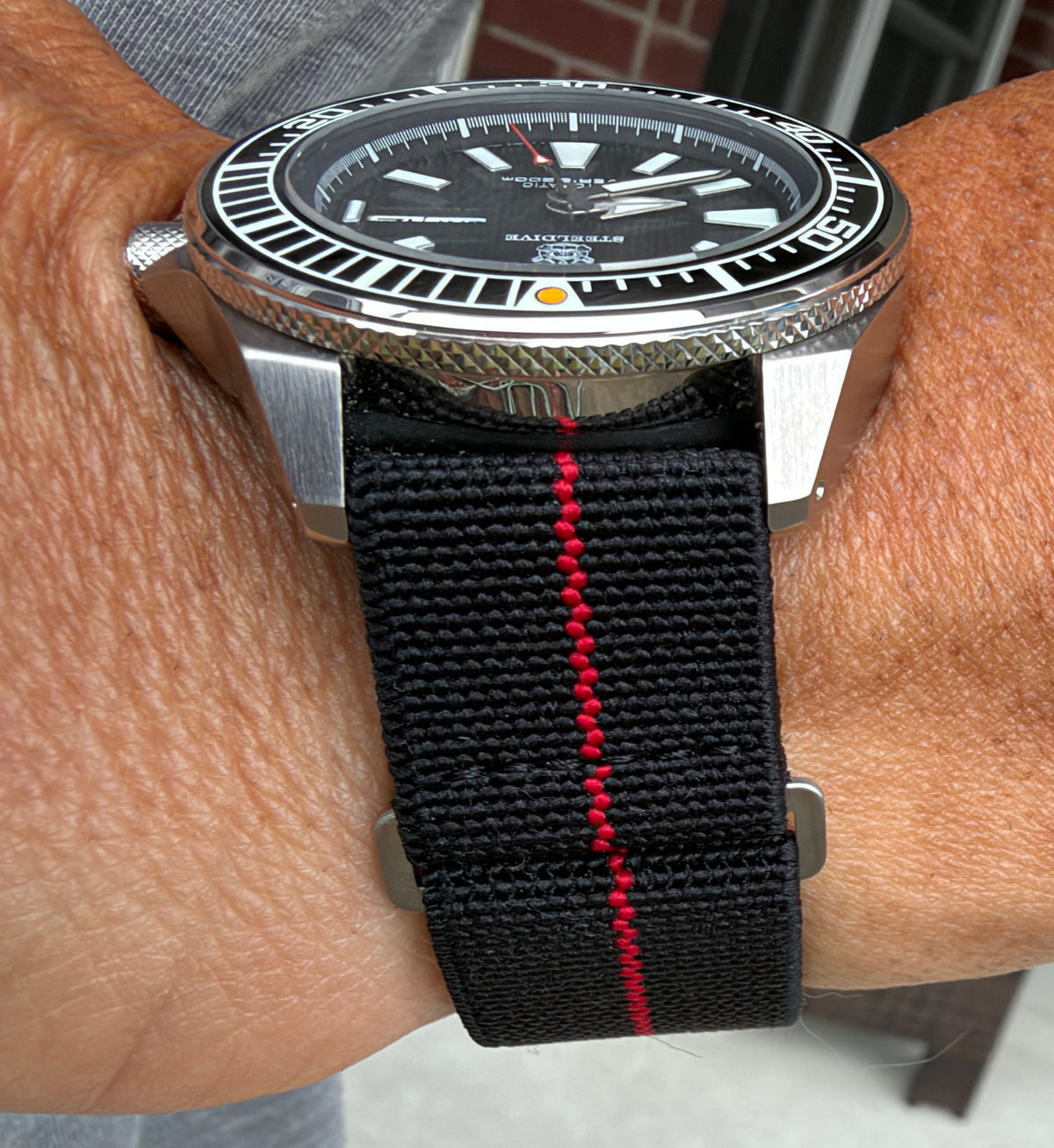 Marine Flex Elastic Watch Strap | Black w/ Red Stripe | Premium 22mm NATO Style