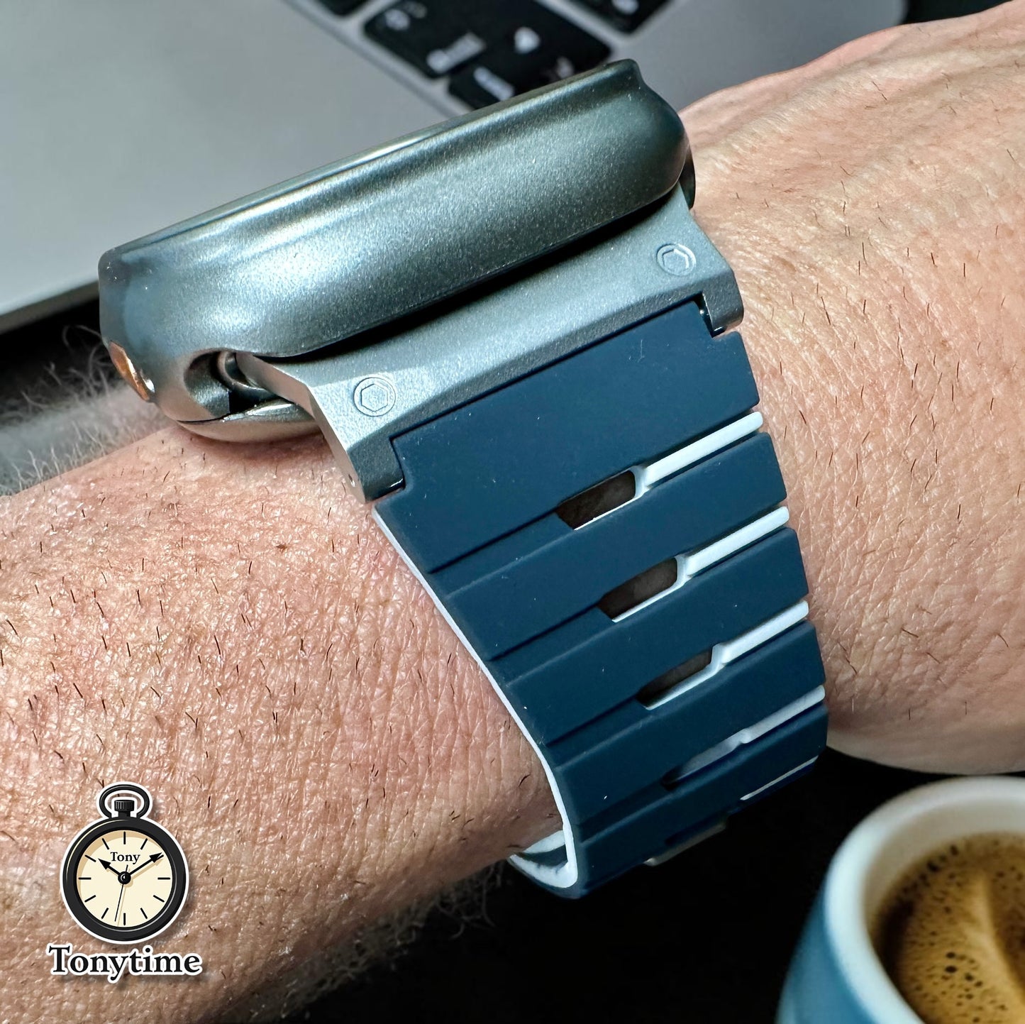 AeroFlex Gunmetal Piano Modification Kit Apple Watch Ultra 49mm Custom Blue Sport Band + Hard Case with Screen Protector