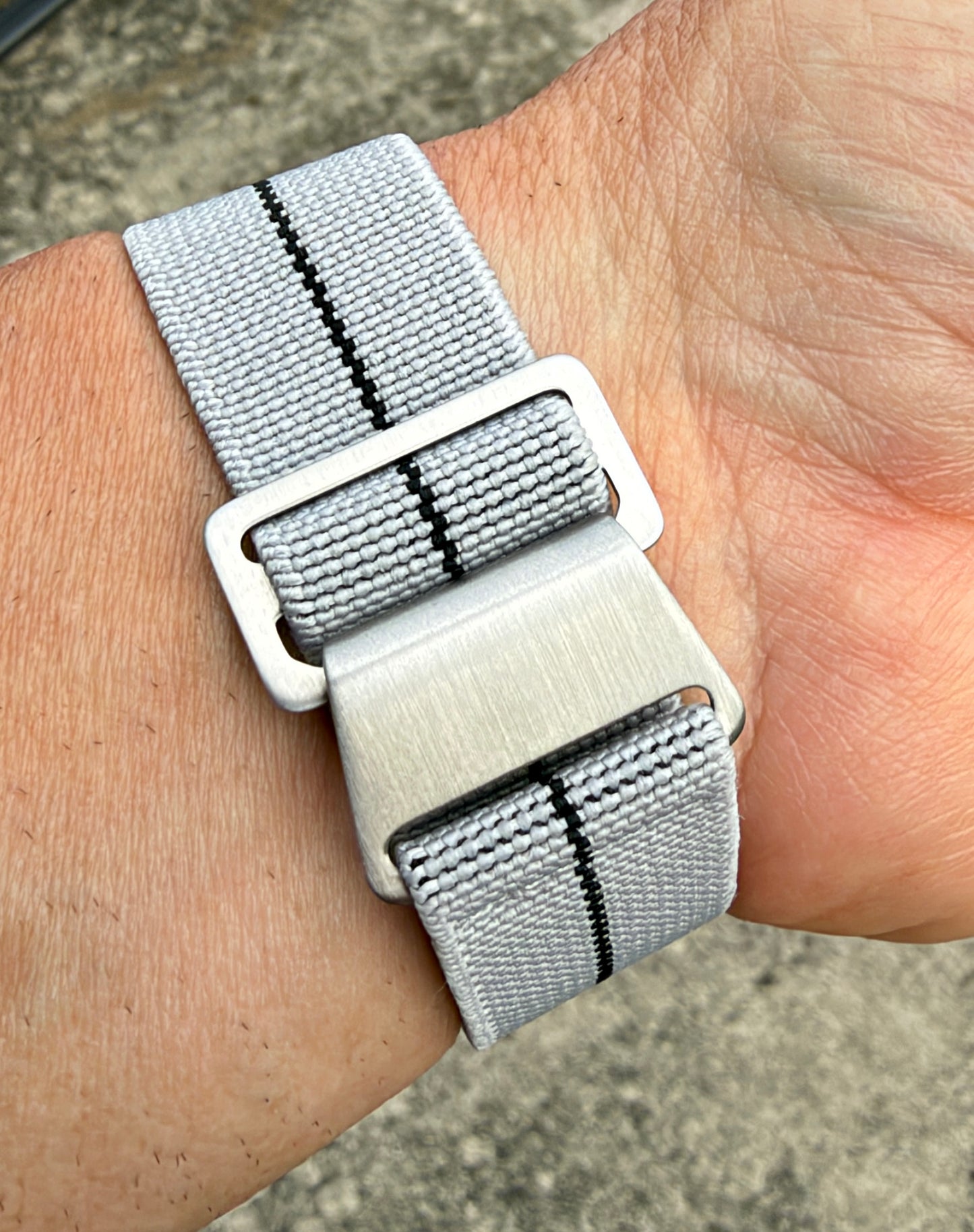 Marine Flex Elastic Watch Strap | Gray with Black Stripe | Premium 22mm NATO Style