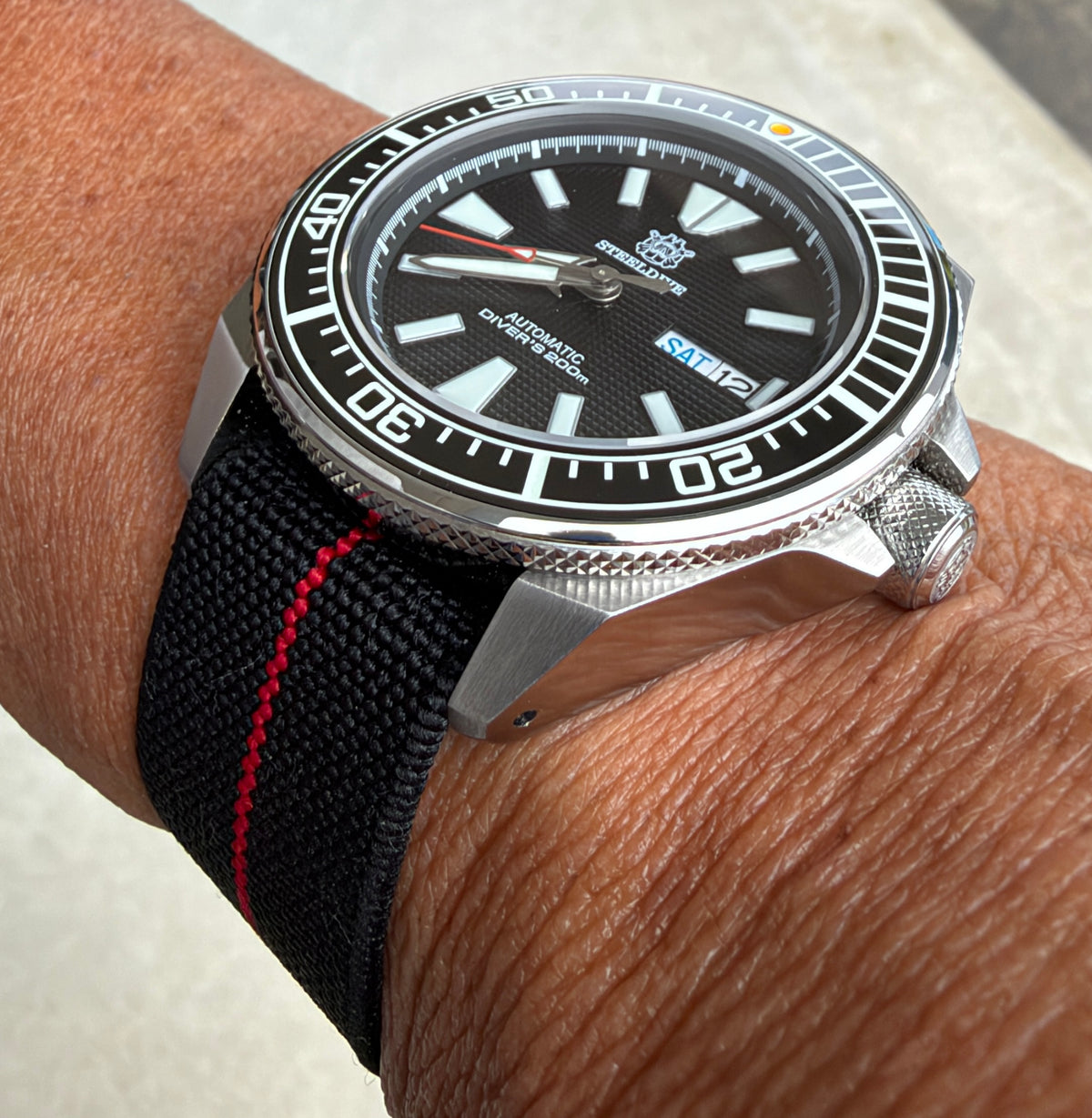 Marine Flex Elastic Watch Strap | Black w/ Red Stripe | Premium 22mm NATO Style