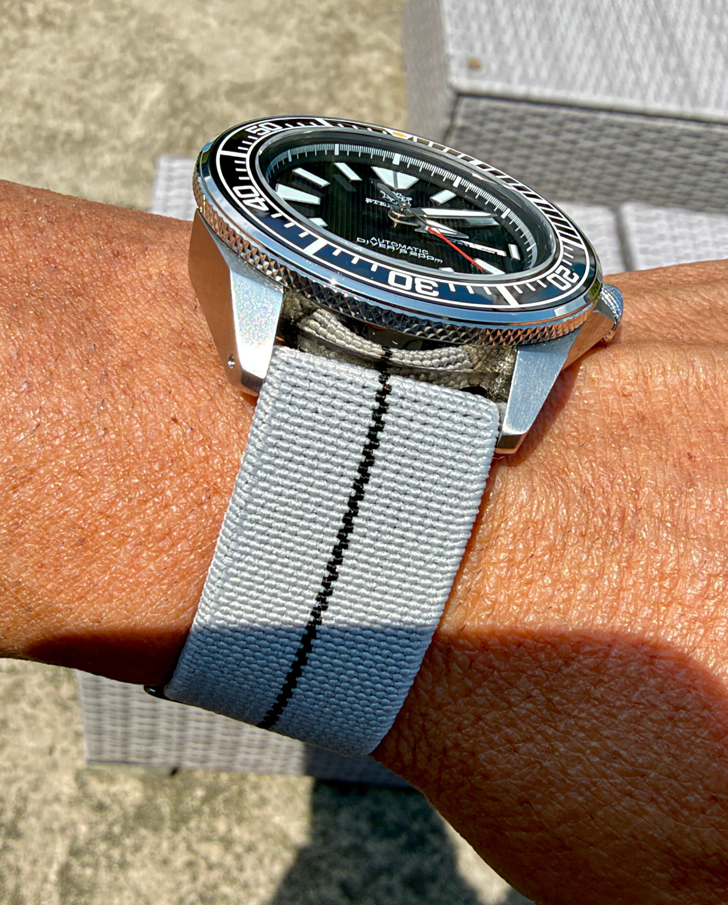 Marine Flex Elastic Watch Strap | Gray with Black Stripe | Premium 22mm NATO Style