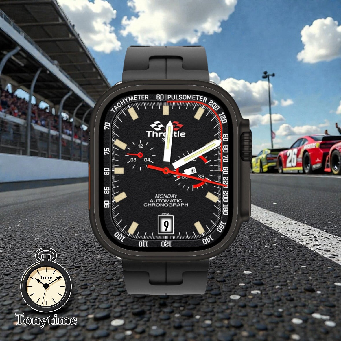 Throttle – Pit Lane Chronograph Apple Watch Face | Ultra & Series for Clockology | Tonytime70