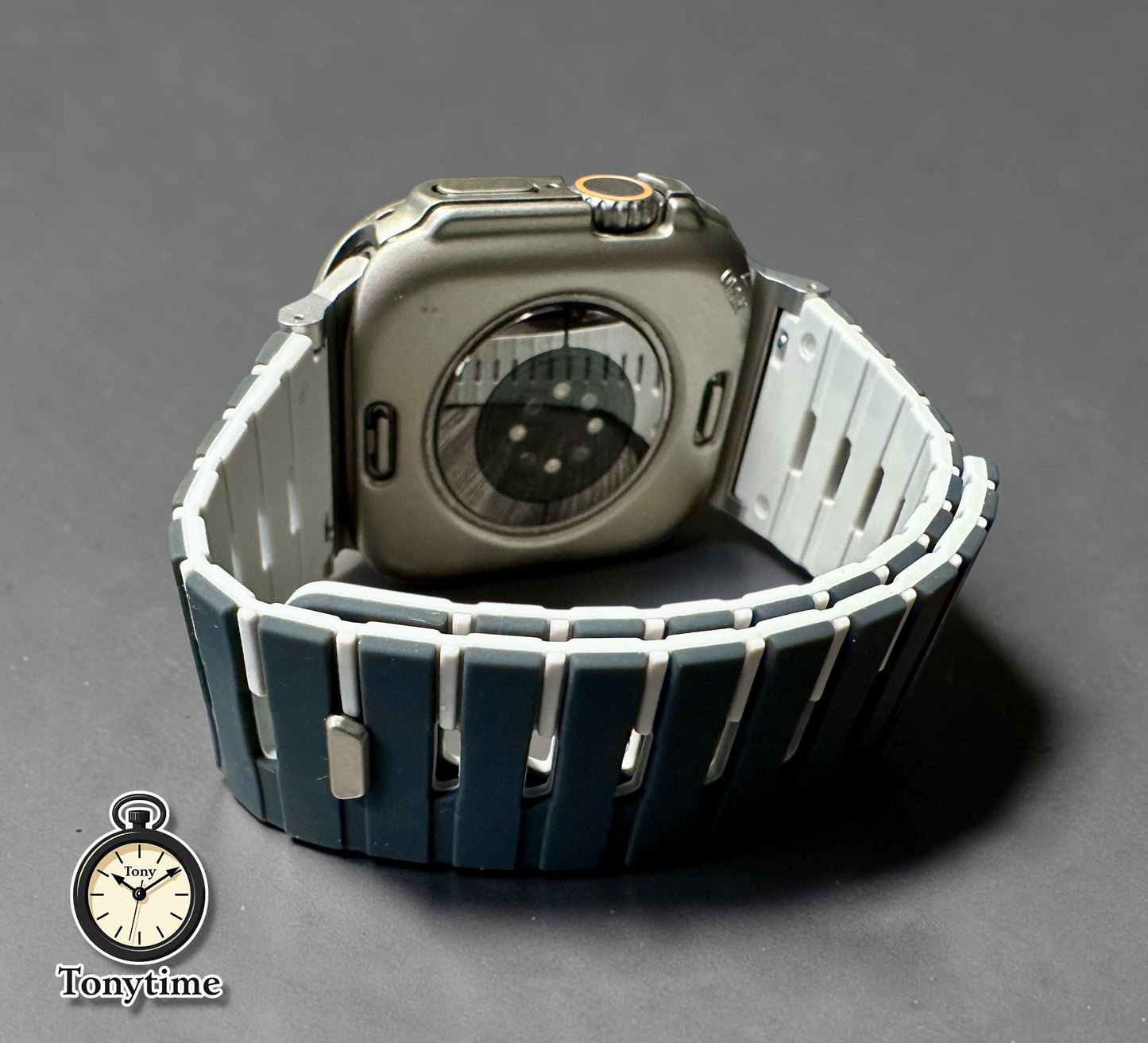 AeroFlex Gunmetal Piano Modification Kit Apple Watch Ultra 49mm Custom Blue Sport Band + Hard Case with Screen Protector