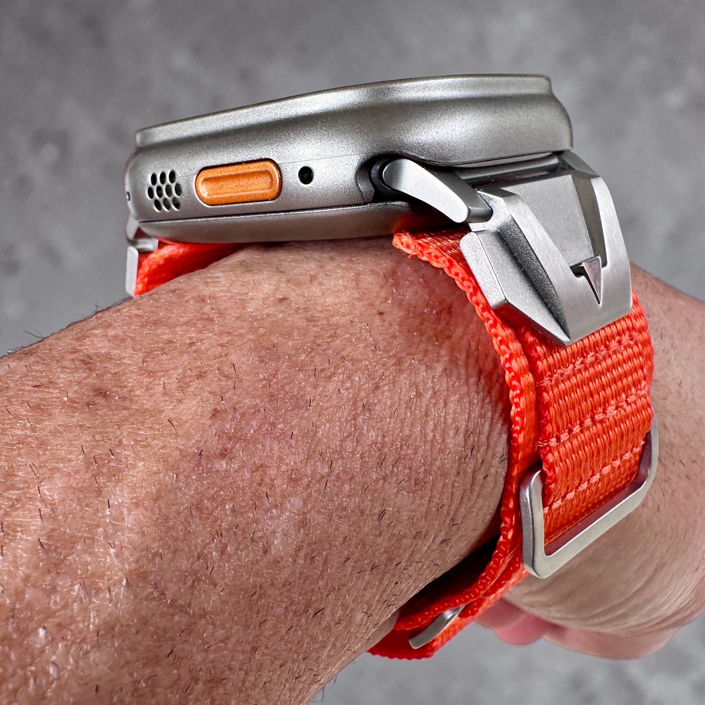 Summit Ridge Modification Kit For Apple Watch Ultra 49mm-Titanium Style Case +Rugged Orange Band