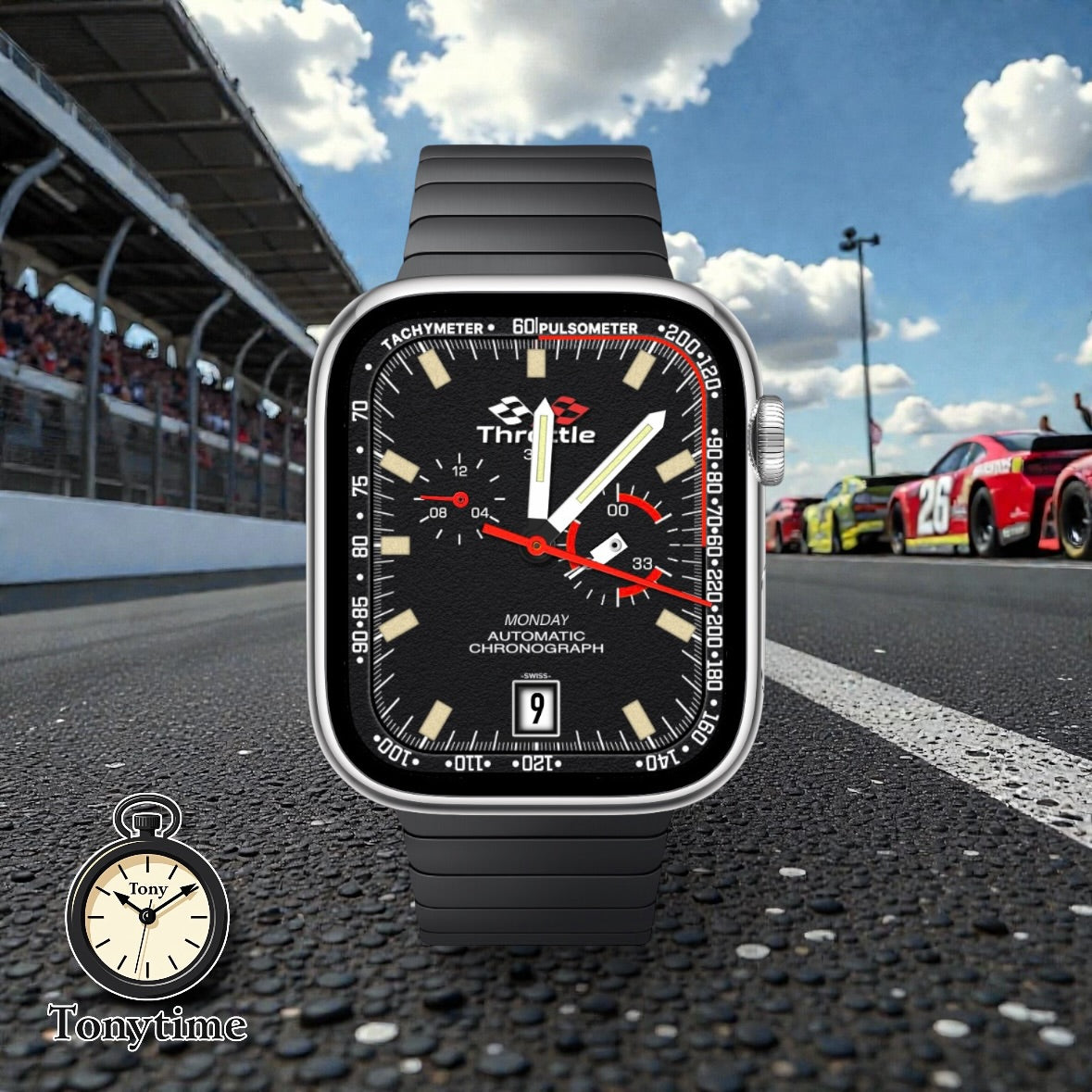 Throttle – Pit Lane Chronograph Apple Watch Face | Ultra & Series for Clockology | Tonytime70