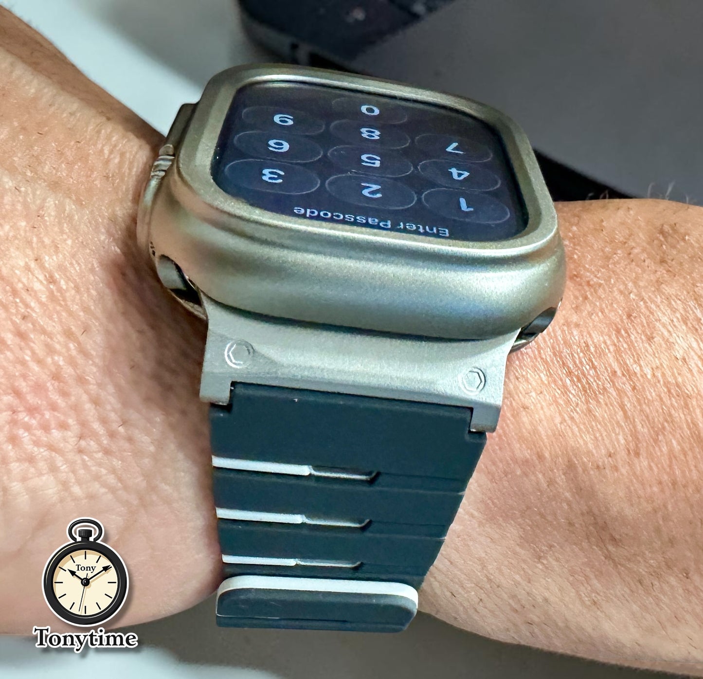 AeroFlex Gunmetal Piano Modification Kit Apple Watch Ultra 49mm Custom Blue Sport Band + Hard Case with Screen Protector