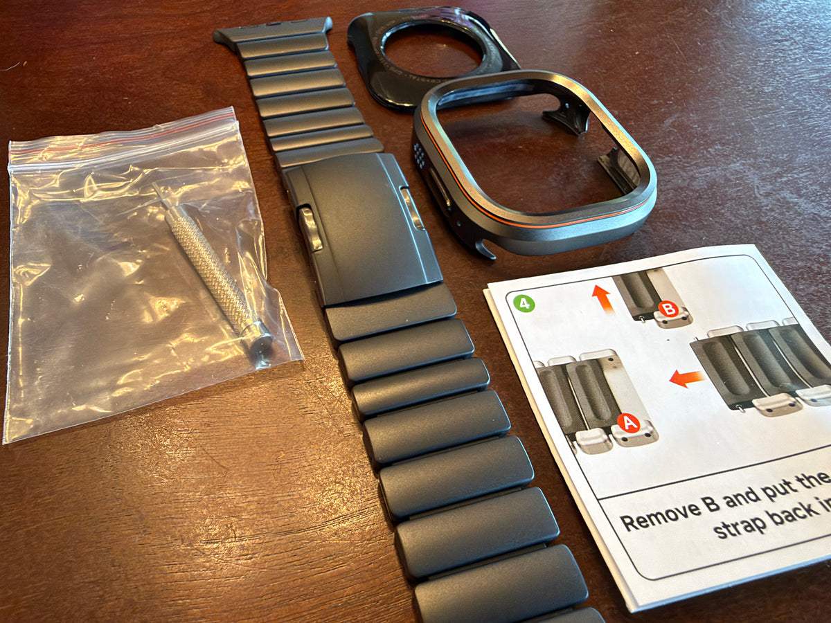 Apple Watch Ultra 49mm Modification Kit Shadowline Ember Pro Case & Metal Silicone Band