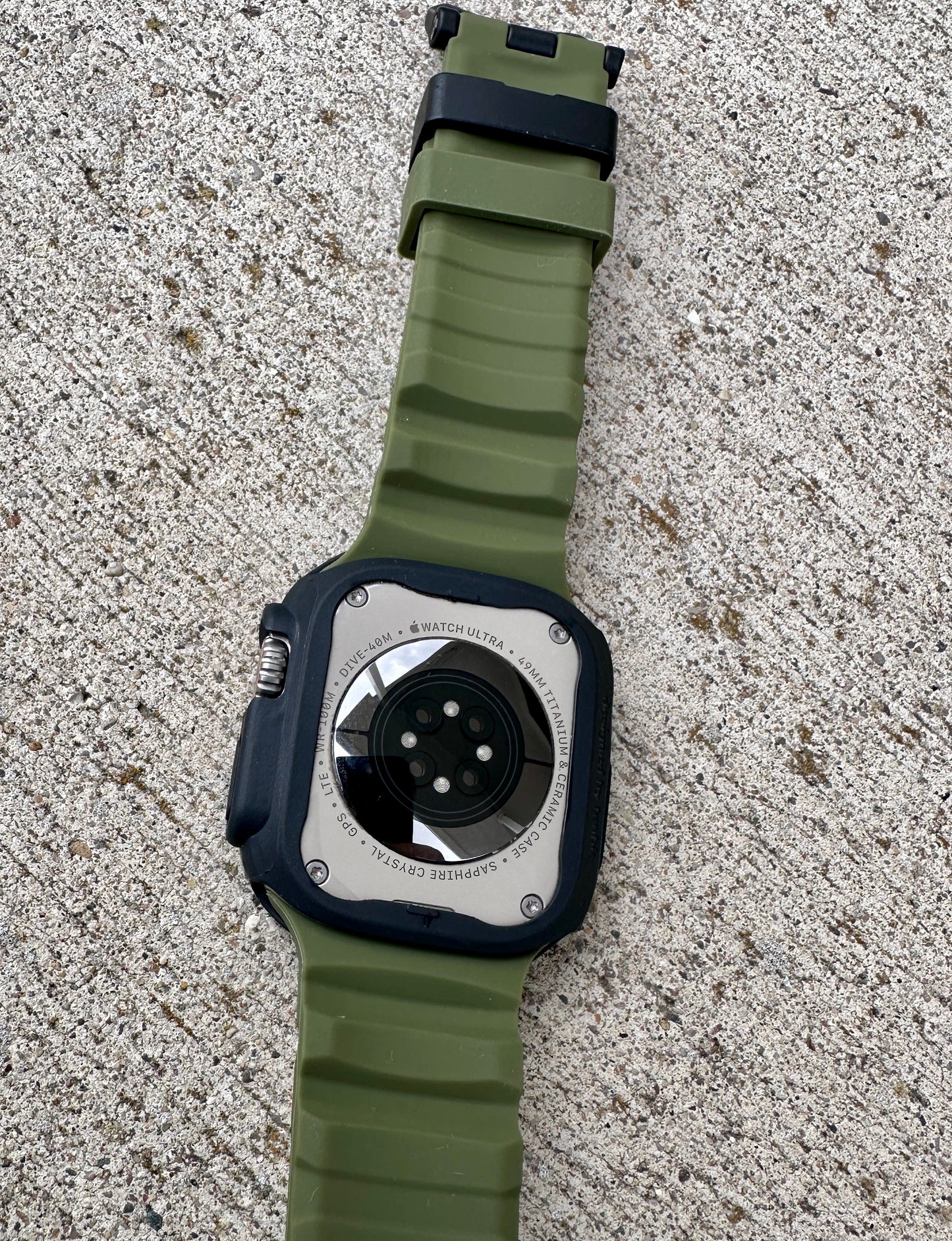 Ranger Tactical Modification Kit Apple Watch Ultra 49mm Green Rugged Band Black TPU Case