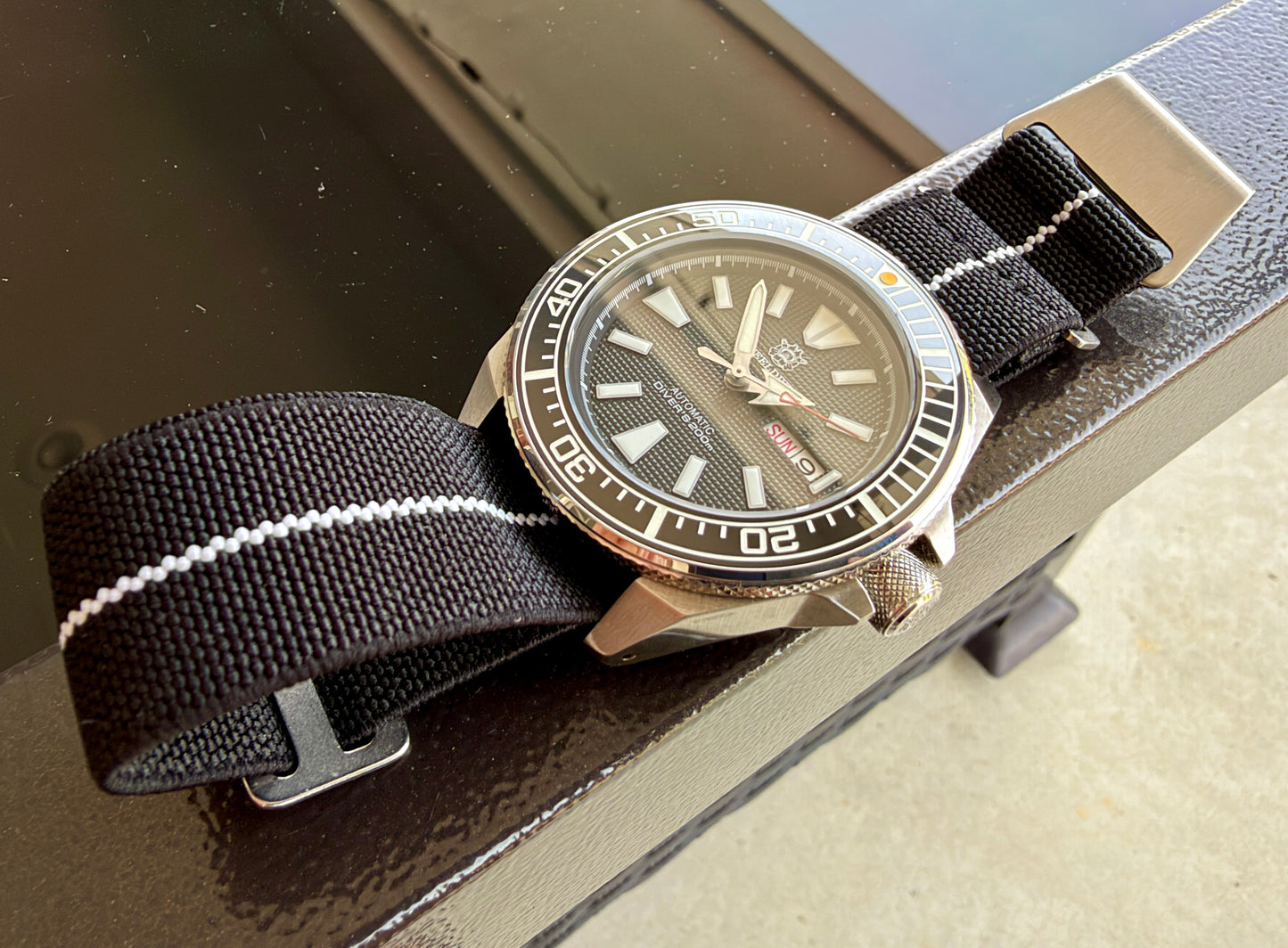 Marine Flex Elastic Watch Strap | Black with White Stripe | Premium 22mm NATO Style