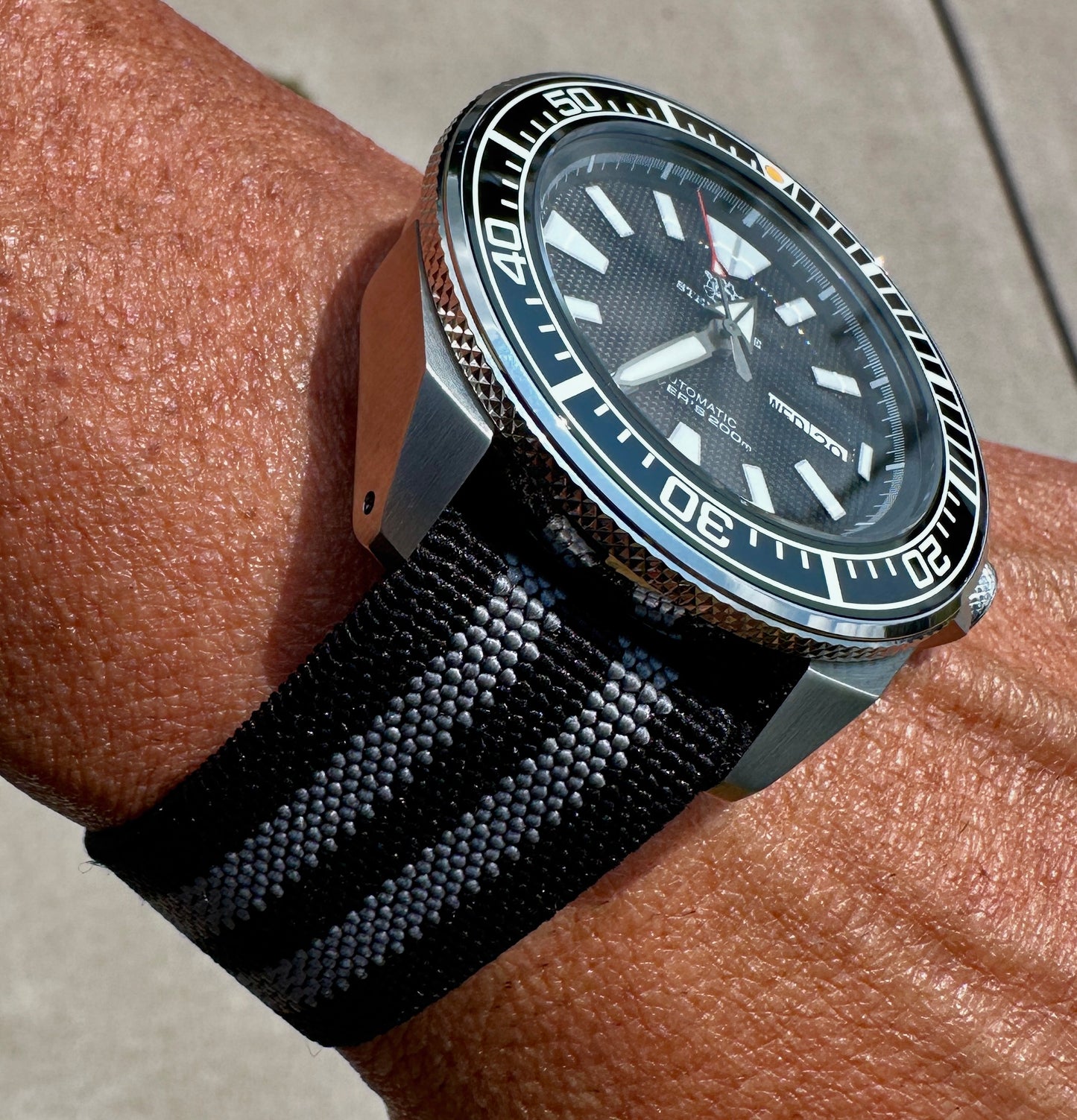 Marine Flex Elastic Watch Strap | Black w/ Gray Stripes | Premium 22mm NATO Style