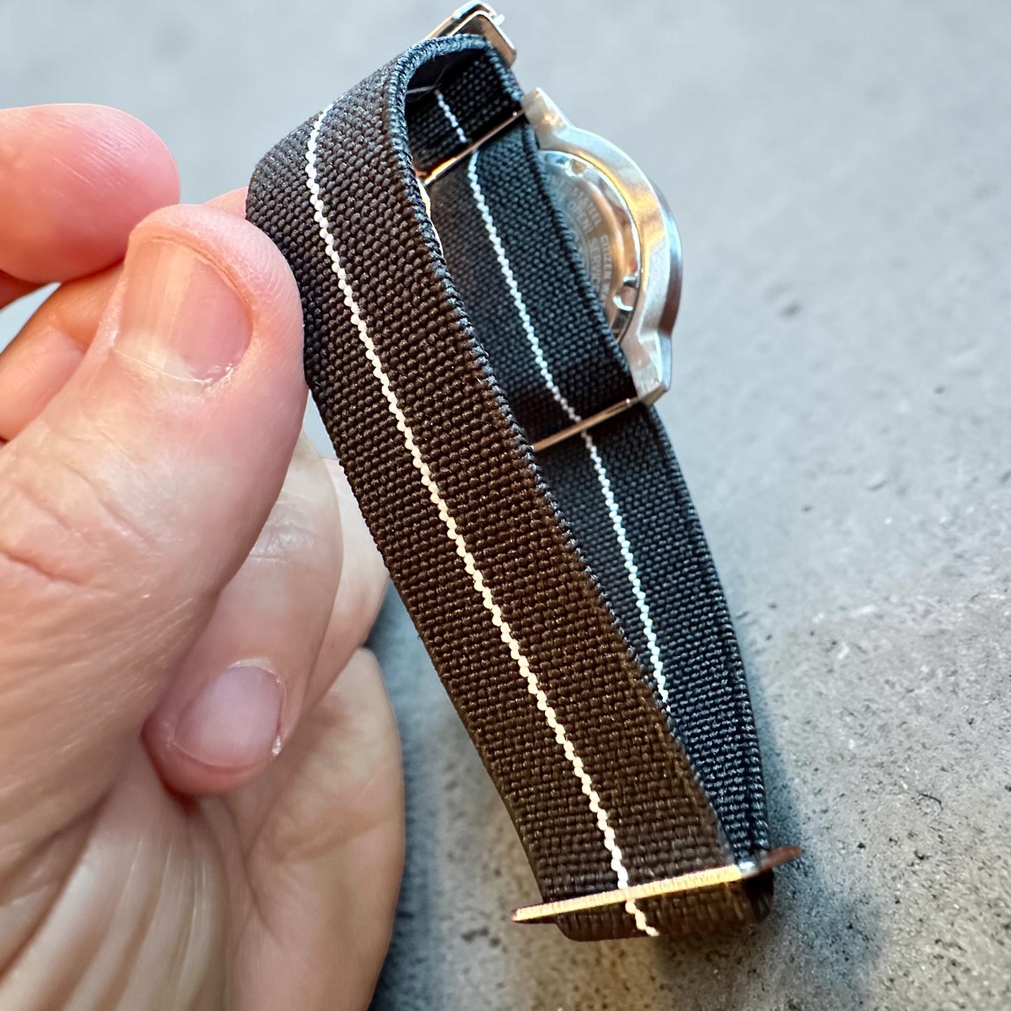 Marine Flex Elastic Watch Strap | Black w/ White Stripe | Premium 20mm NATO Style