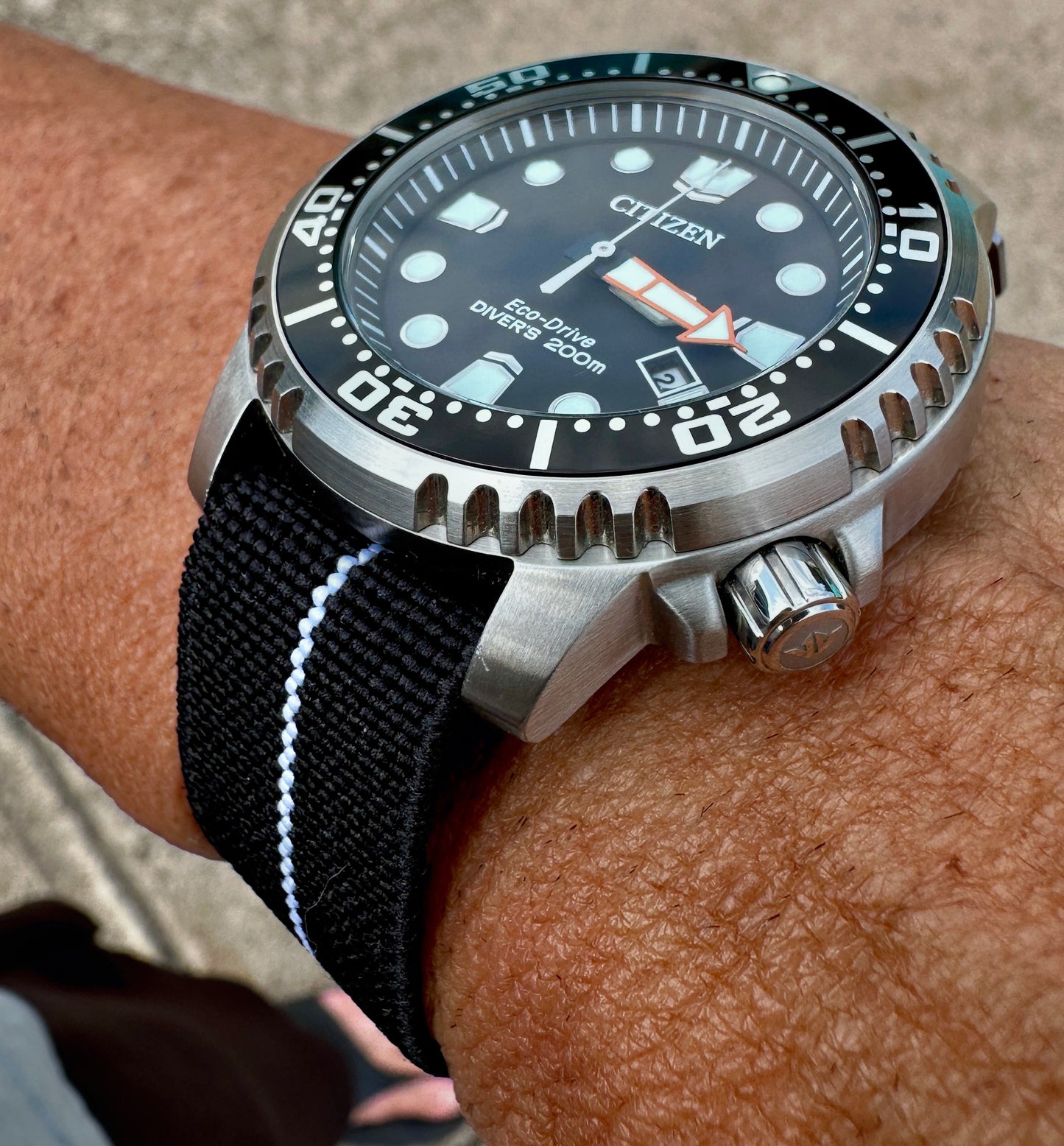 Marine Flex Elastic Watch Strap | Black w/ White Stripe | Premium 20mm NATO Style