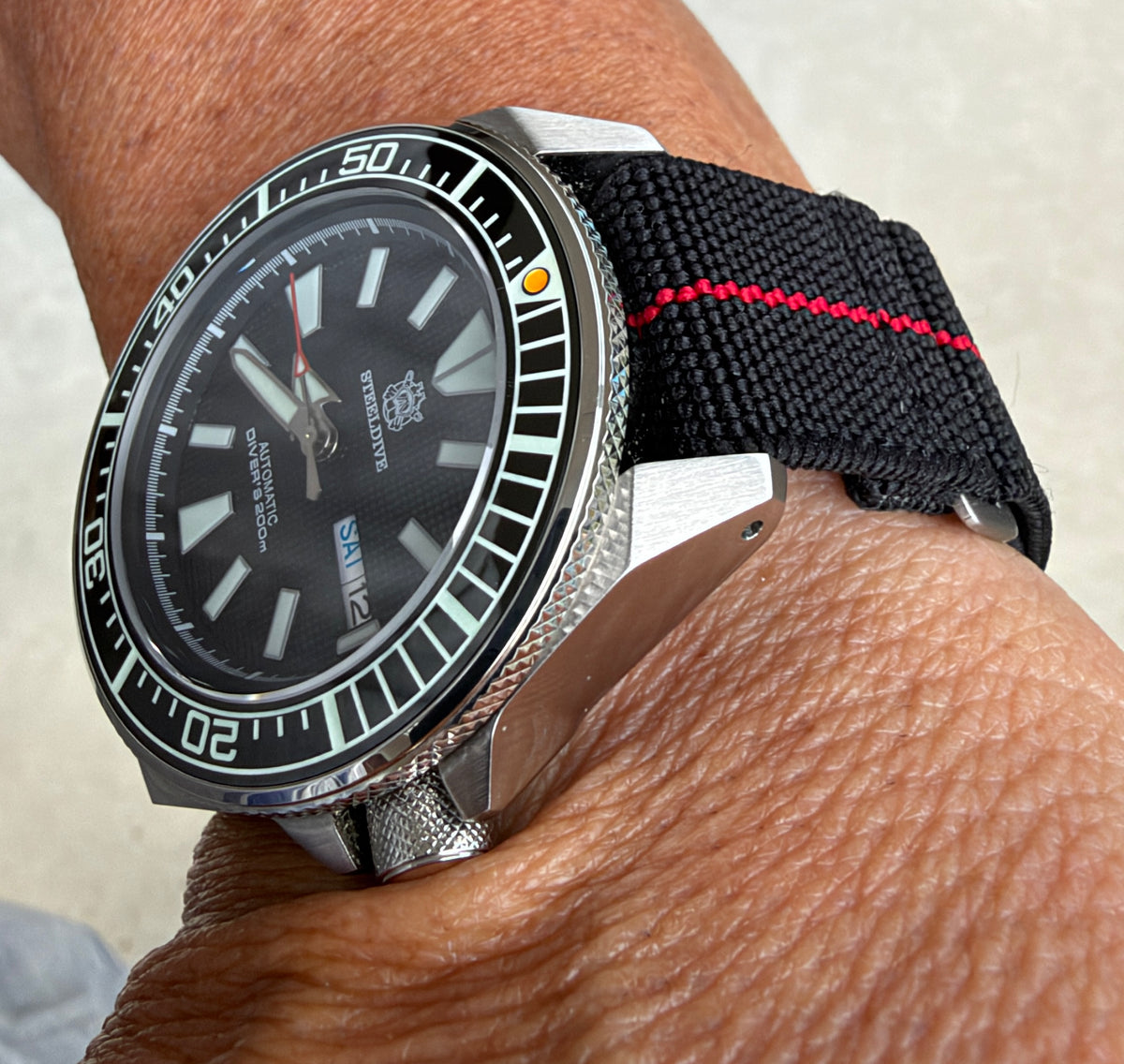 Marine Flex Elastic Watch Strap | Black w/ Red Stripe | Premium 22mm NATO Style