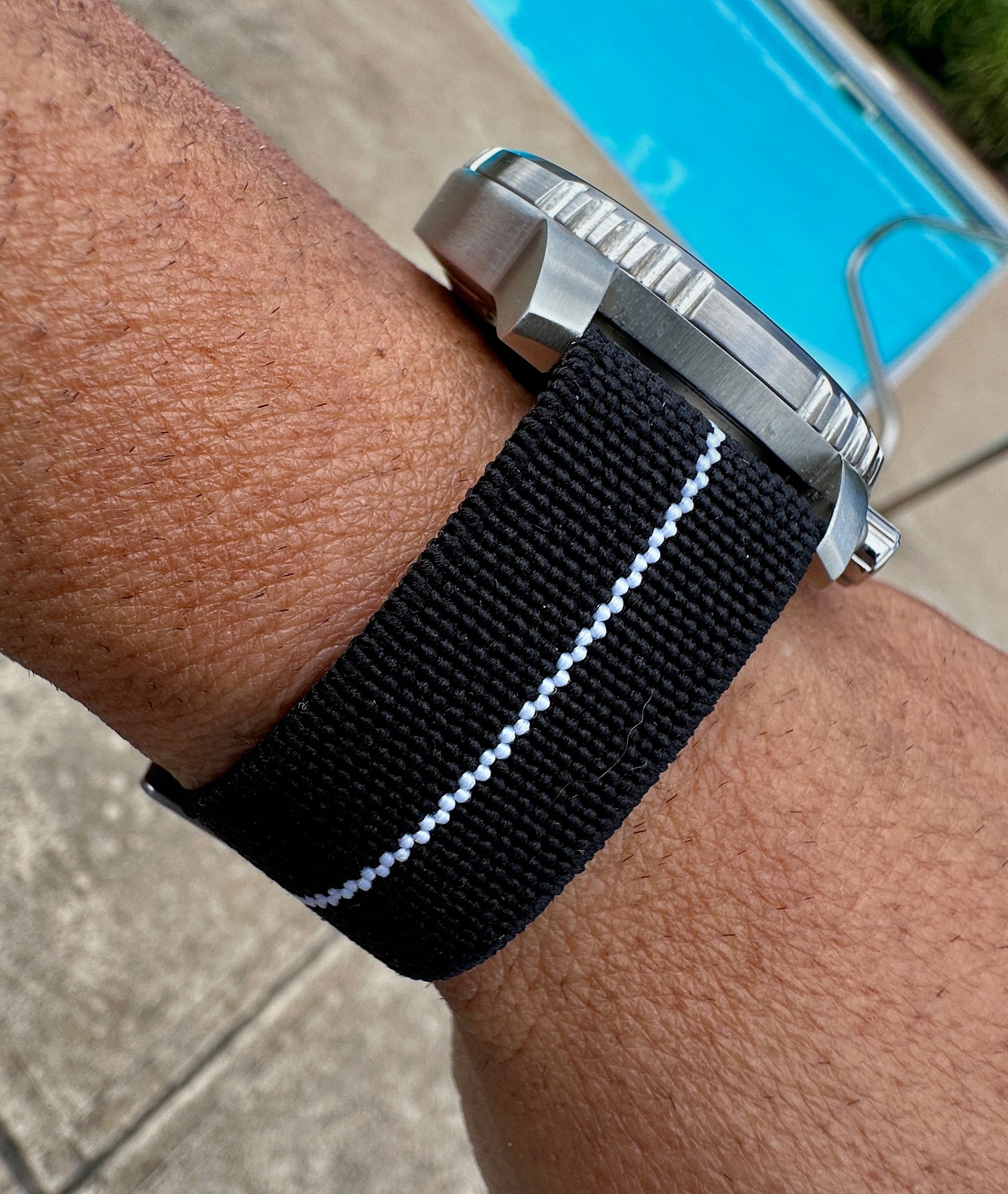 Marine Flex Elastic Watch Strap | Black w/ White Stripe | Premium 20mm NATO Style