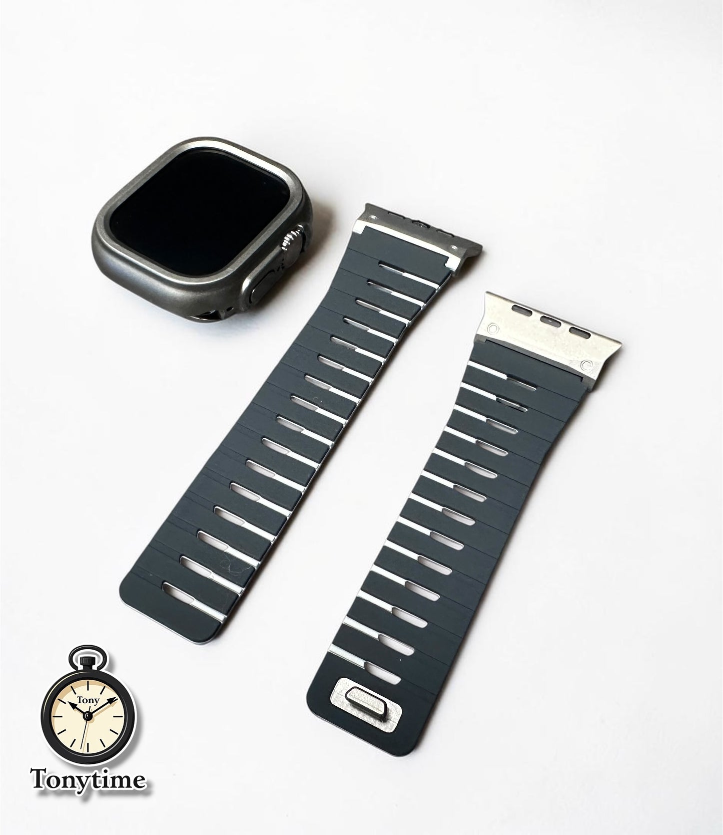 AeroFlex Gunmetal Piano Modification Kit Apple Watch Ultra 49mm Custom Blue Sport Band + Hard Case with Screen Protector
