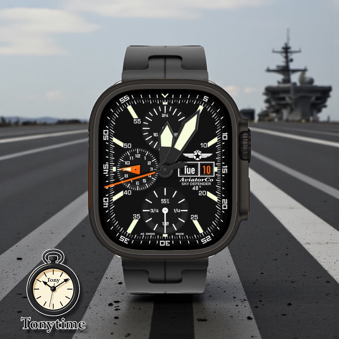 AviatorCo Sky Defender – Aviation Chronograph Watch Face for Apple Watch and Clockology