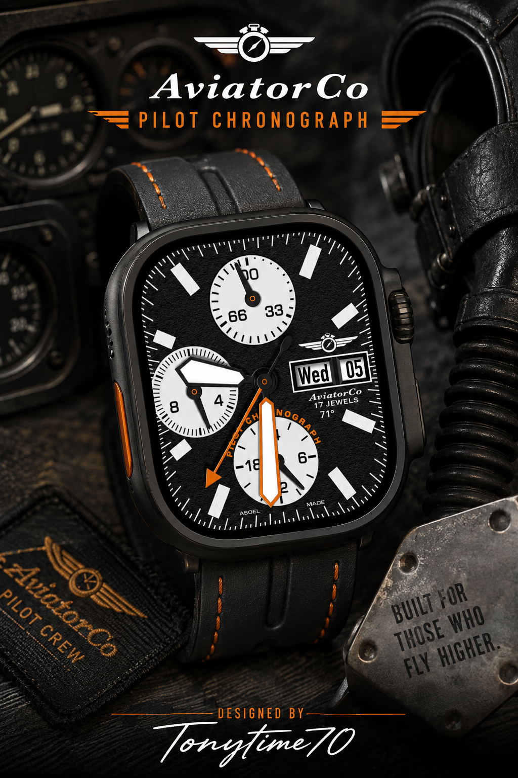 AviatorCo Pilot Chronograph Apple Watch Face for Clockology | Aviation Watch Face