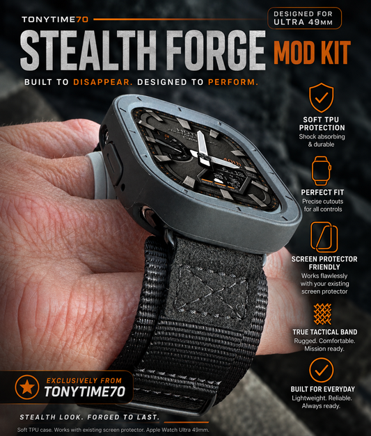 Apple Watch Ultra Stealth Forge Modification Kit - Black Nylon Band + TPU CASE (49mm)