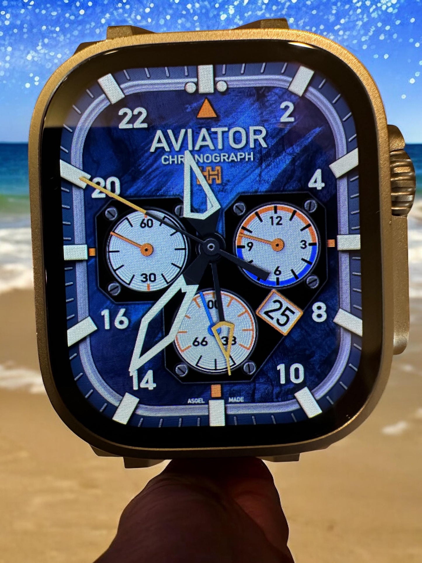 Aviator Chronograph Apple Watch Face, Fighter GMT (Clockology App)