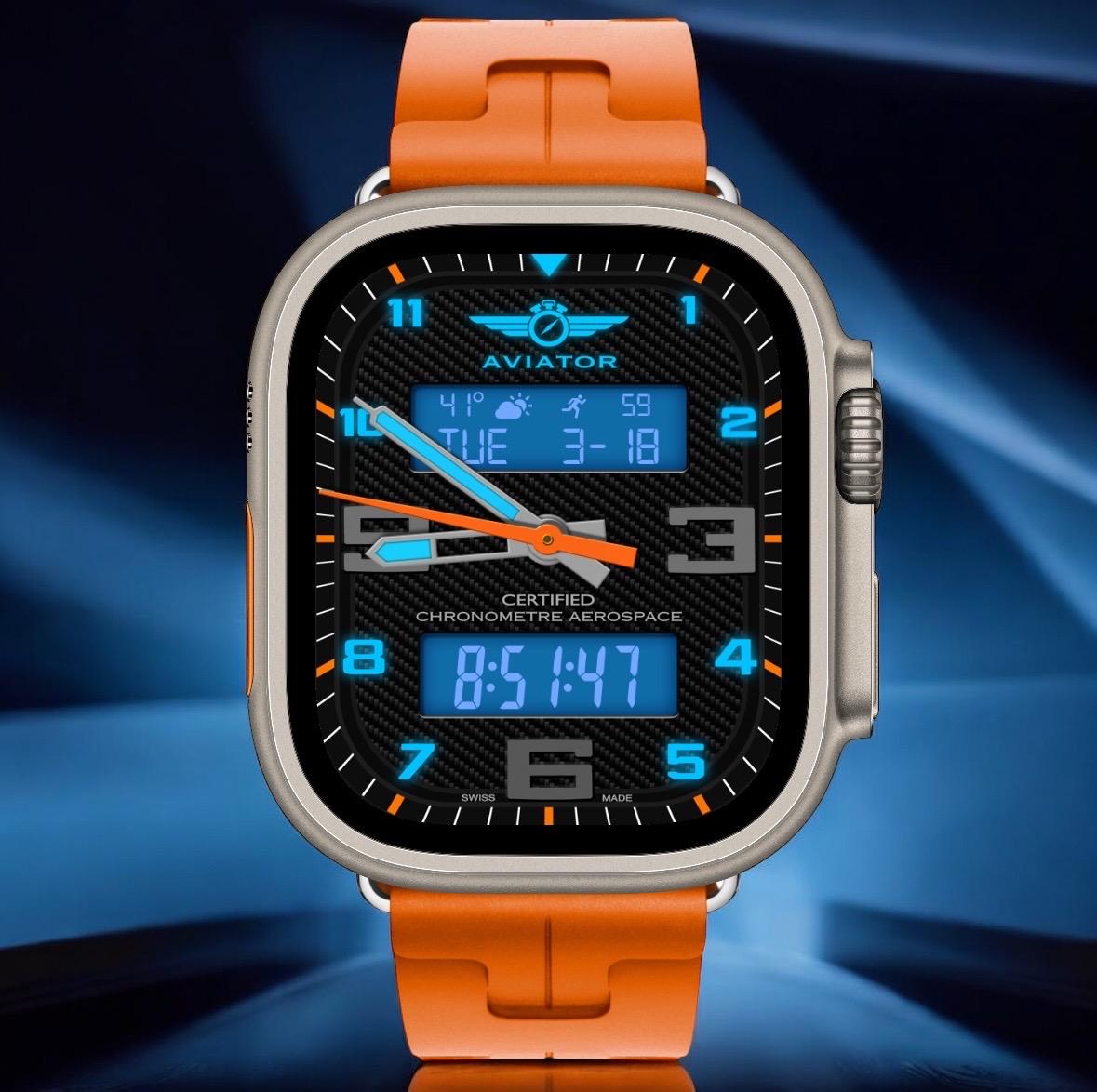 AviatorCo Aerospace Apple Watch Face, Digital/Analog (Clockology App)
