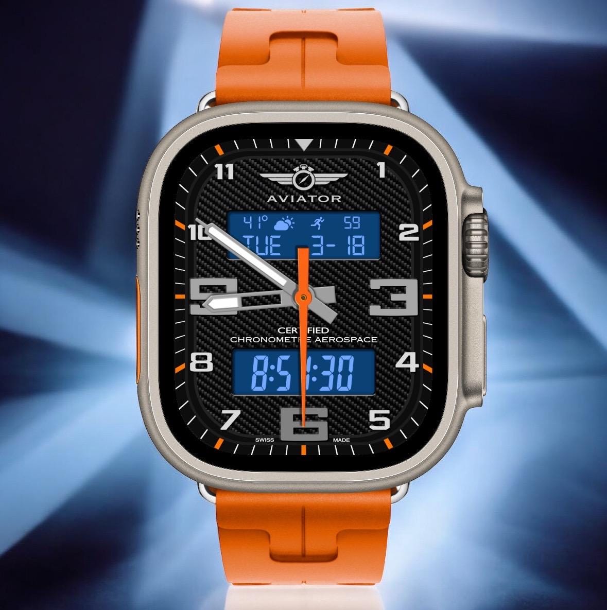 AviatorCo Aerospace Apple Watch Face, Digital/Analog (Clockology App)