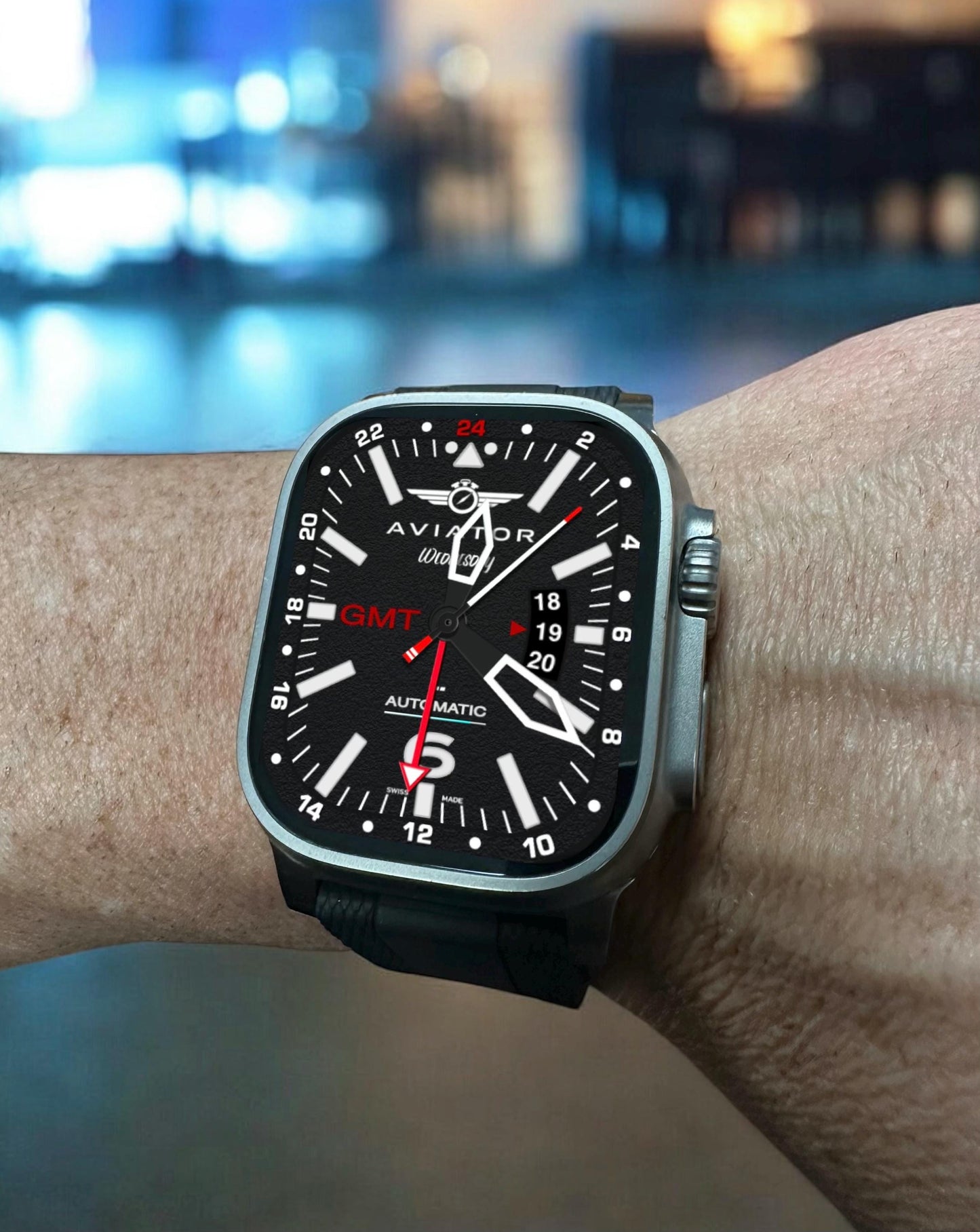 Aviator Flight Apple Watch Face: GMT Clockology Design