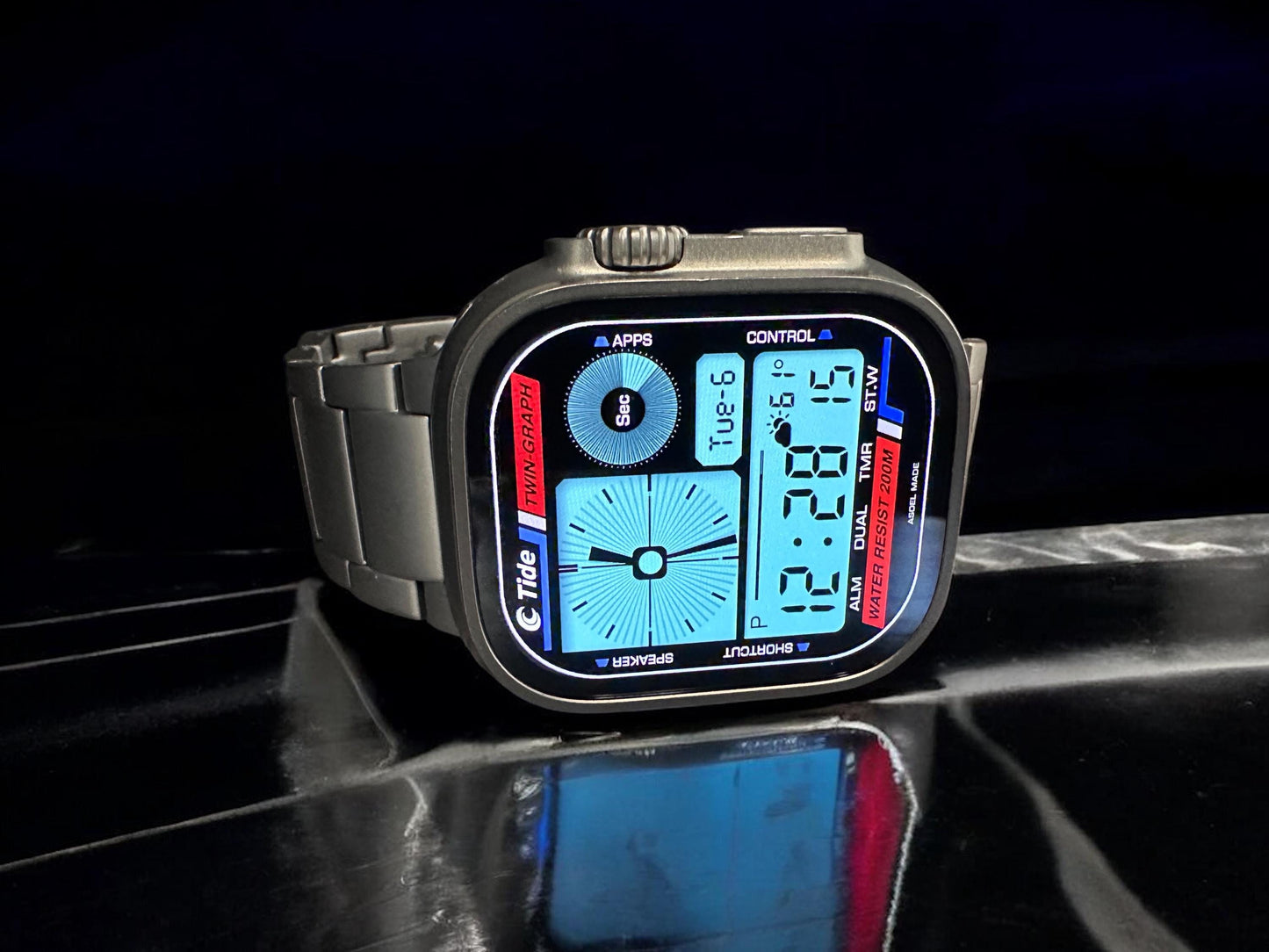 Tide Twin Graph V3 Apple Watch Face: Customizable Digital Clockology (Download)