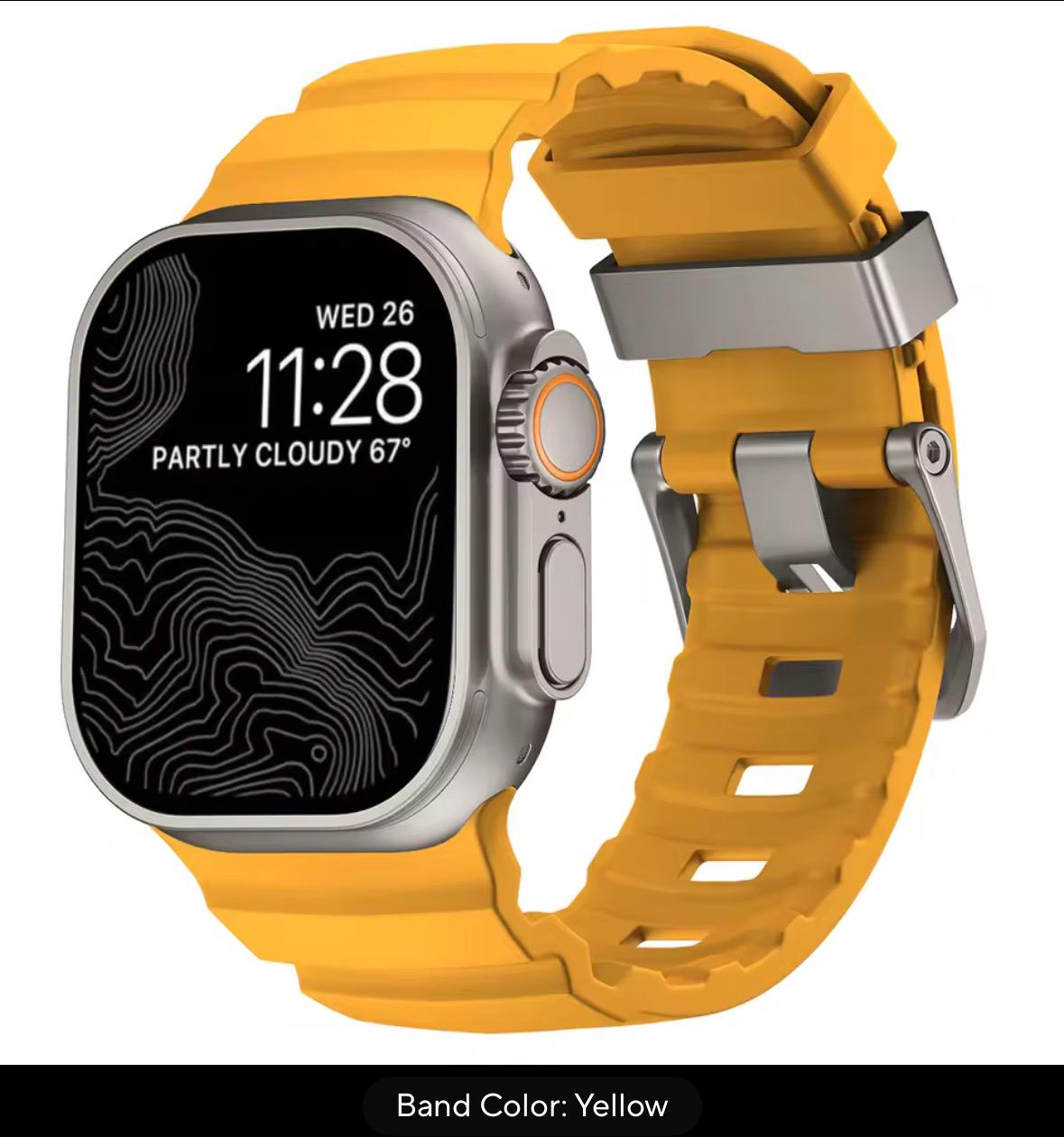 Rugged Silicone Apple Watch Band: Dark Titanium Buckle, 42-49mm