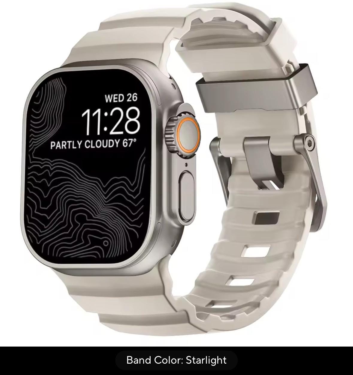 Rugged Silicone Apple Watch Band: Dark Titanium Buckle, 42-49mm