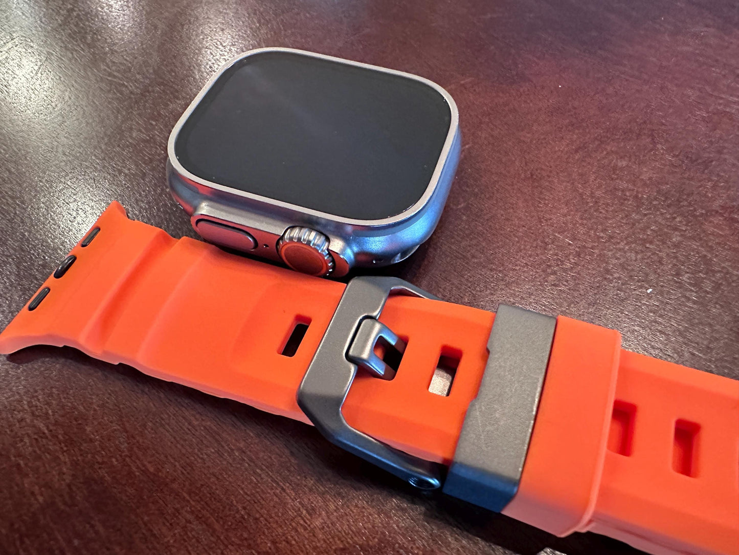 Rugged Silicone Apple Watch Band: Dark Titanium Buckle, 42-49mm