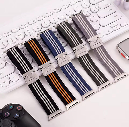 Striped Elastic Nylon Apple Watch Band: Parachute Buckle, 42mm-49mm