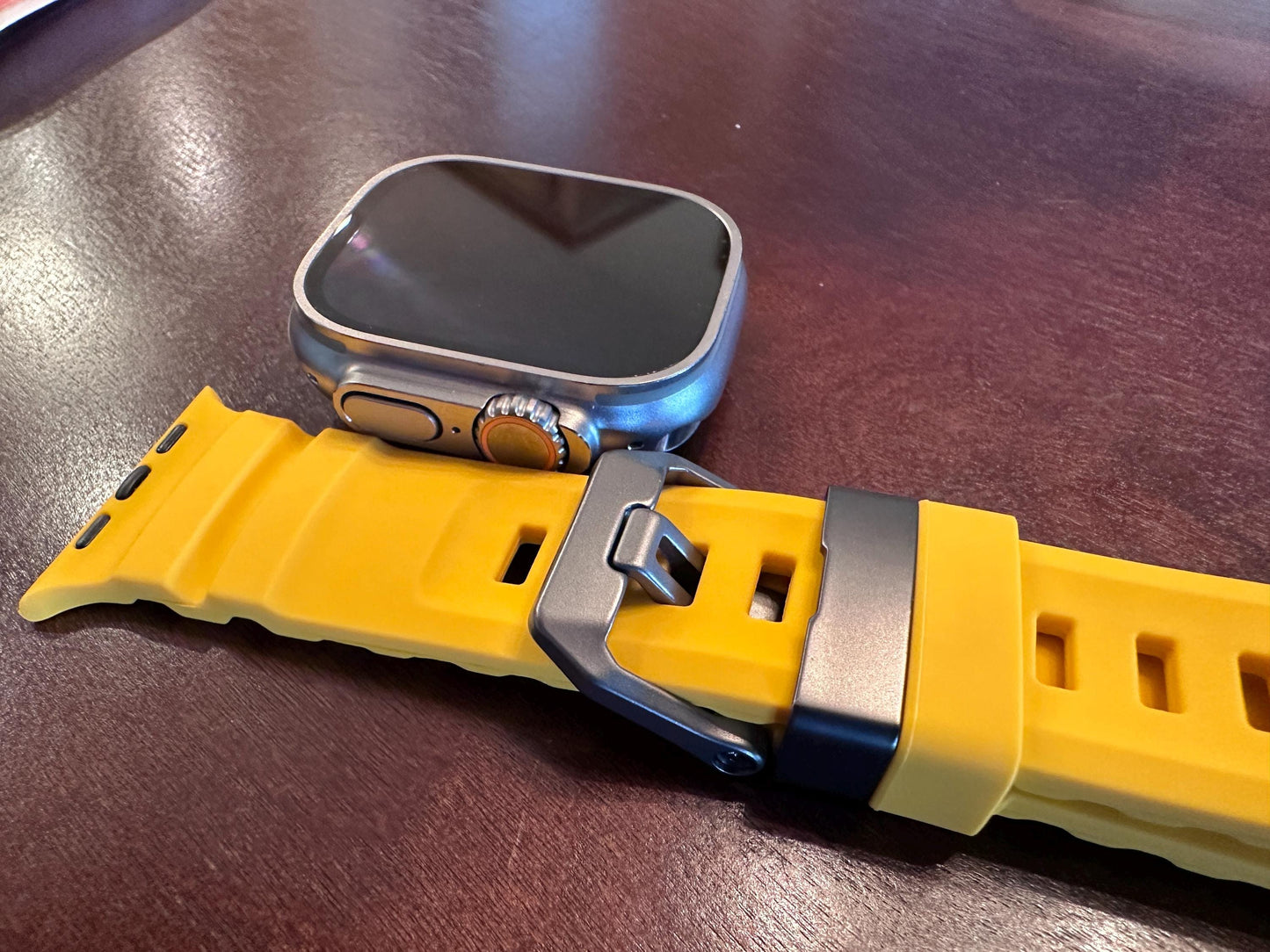 Rugged Silicone Apple Watch Band: Dark Titanium Buckle, 42-49mm