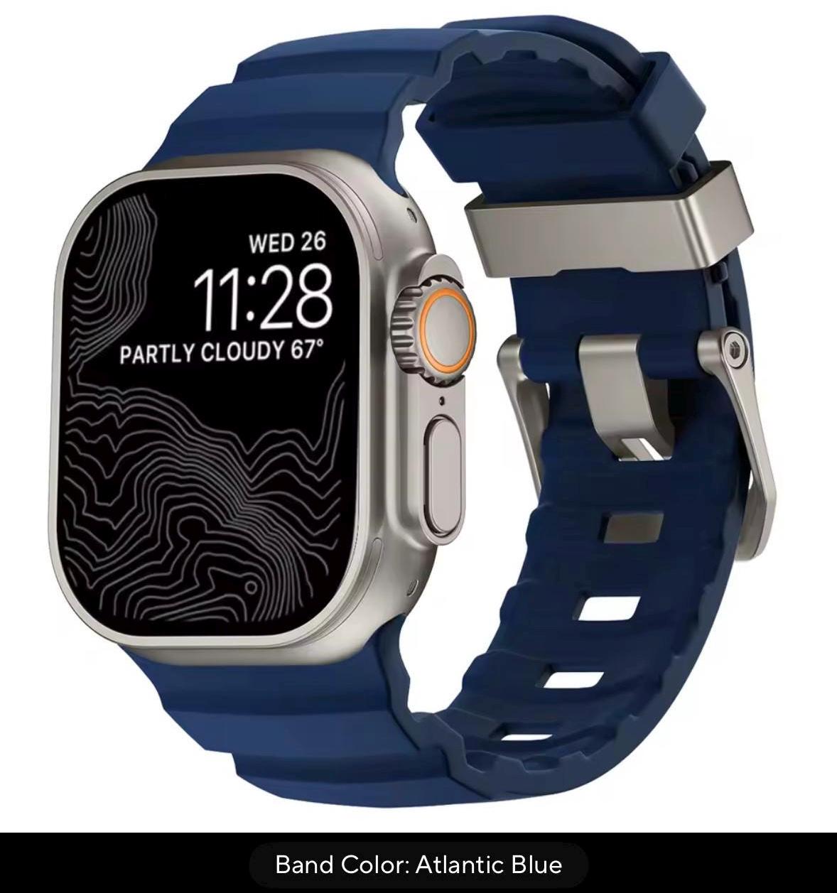 Rugged Silicone Apple Watch Band: Dark Titanium Buckle, 42-49mm