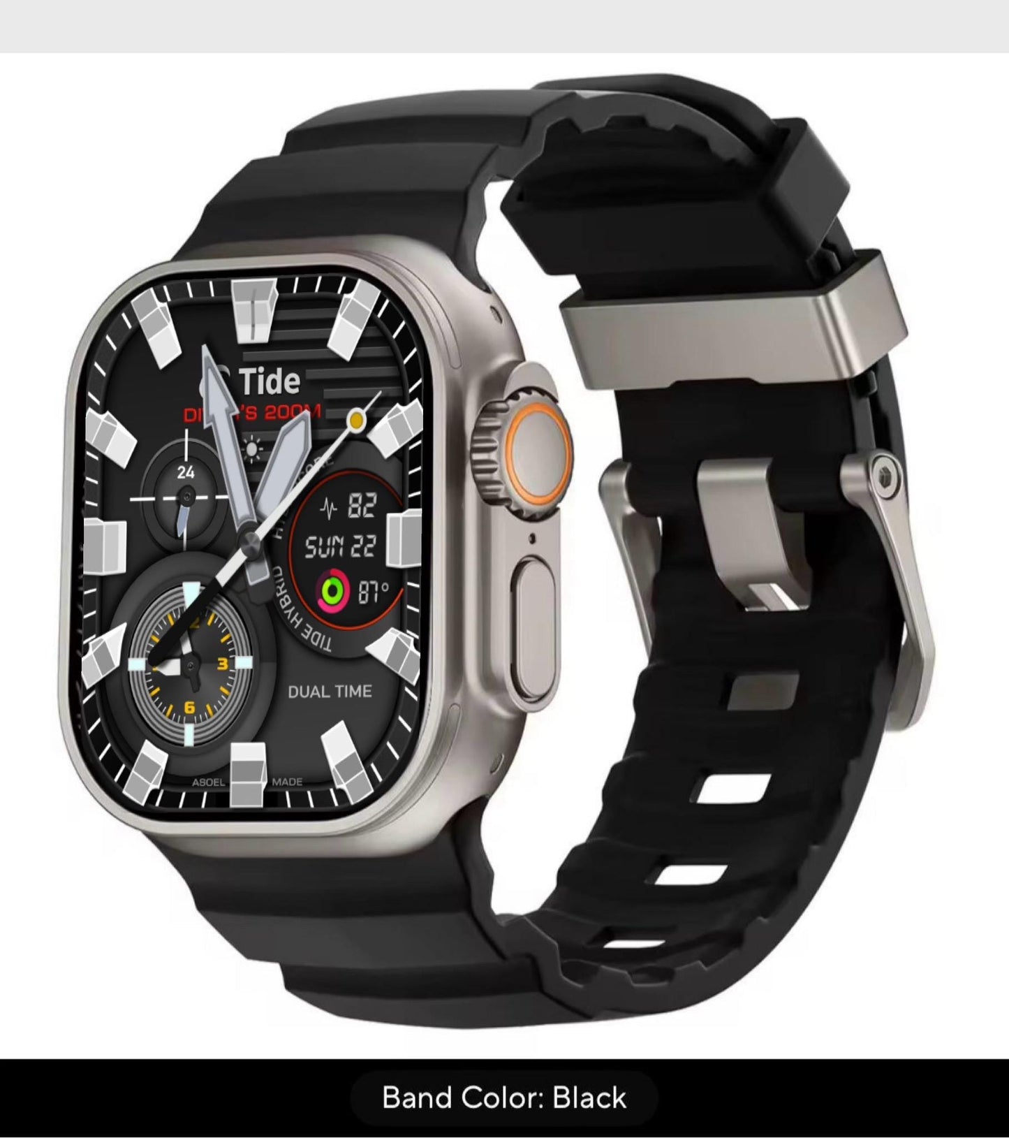 Rugged Silicone Apple Watch Band: Dark Titanium Buckle, 42-49mm