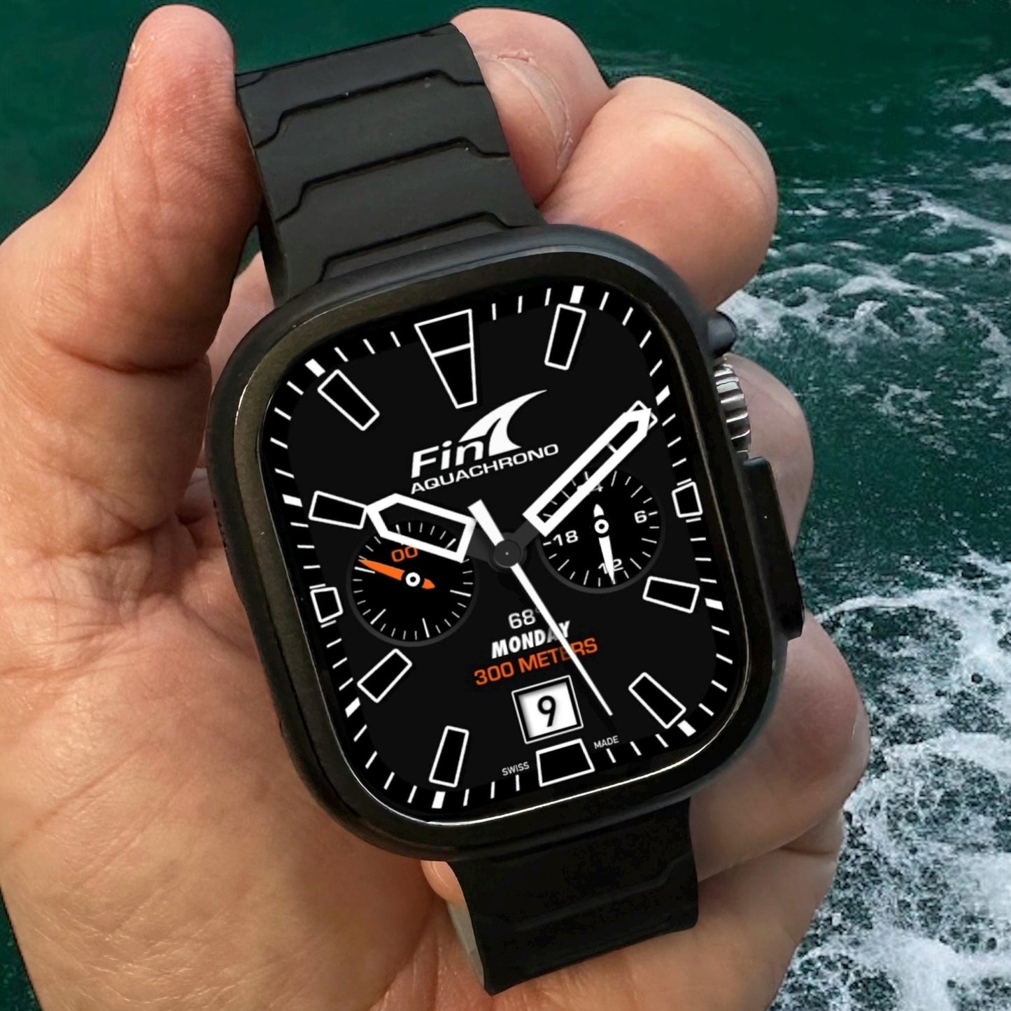 Fin AquaChrono Apple Watch Face: Diver Style Clockology Design
