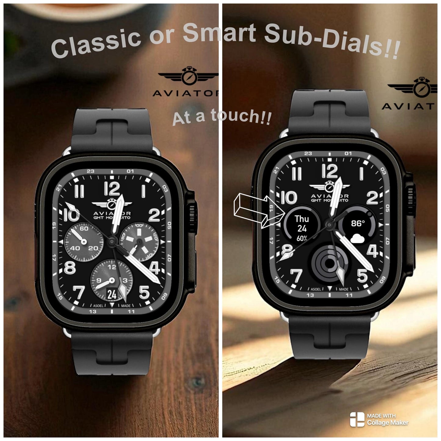 Enhanced Aviator Apple Watch Face: Smart Sub-Dials, GMT (Clockology Required)