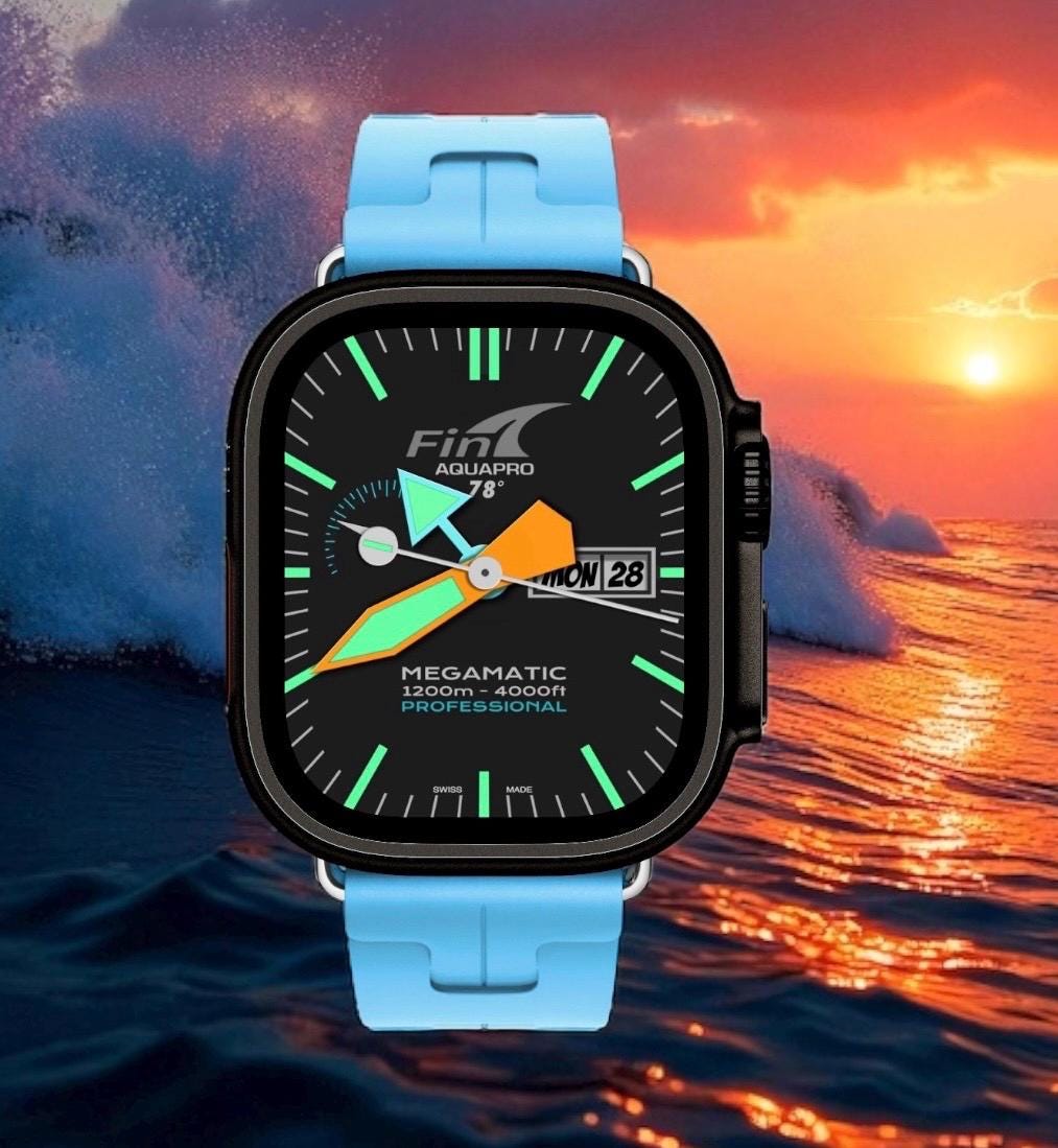 Fin Aquapro Megamatic Apple Watch Face - Clockology Smartwatch Design