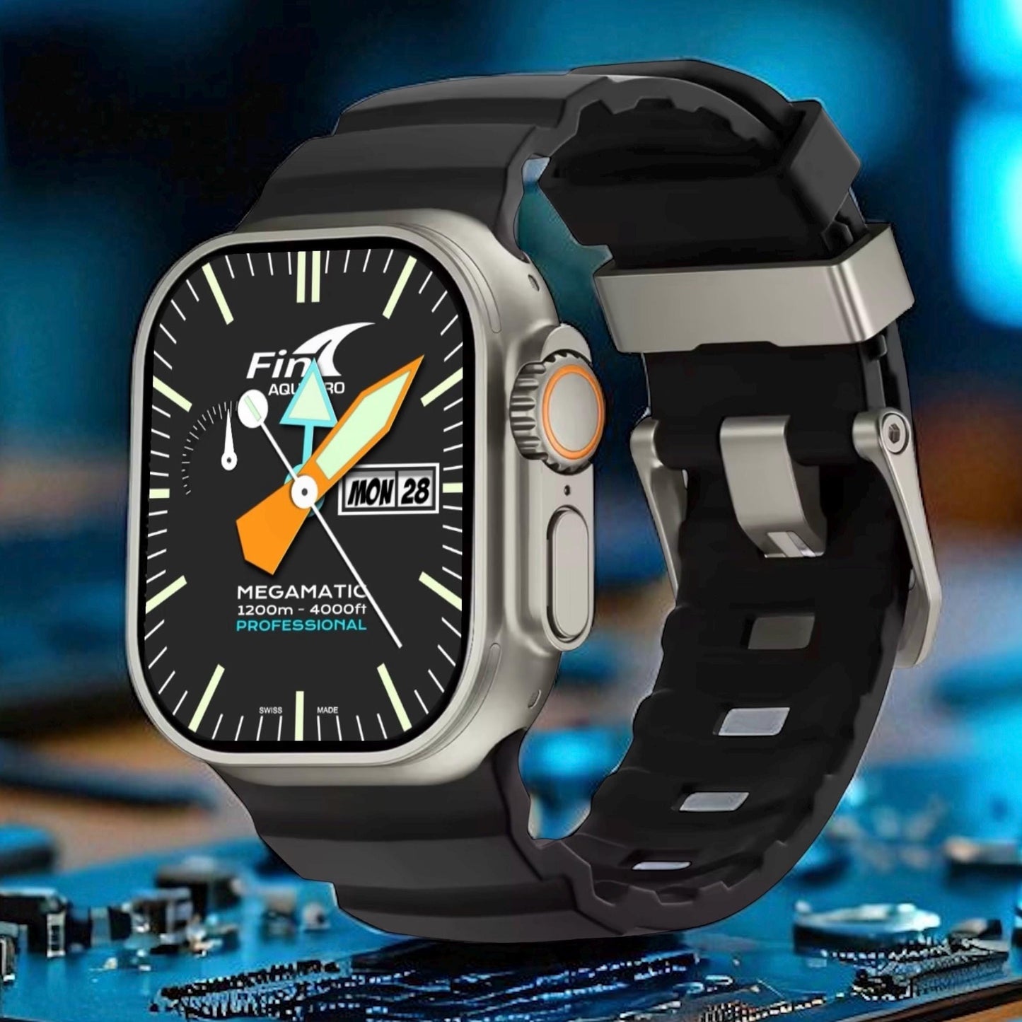 Rugged Silicone Sport Band for Apple Watch Ultra: Titanium Buckle, 42-49mm