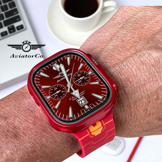 AviatorCo Oceanear Red Apple Watch Face: Clockology Smartwatch Design