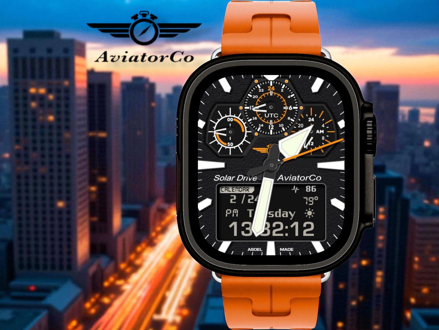 AviatorCo Hybrid 200m Orange Apple Watch Face - Clockology Design