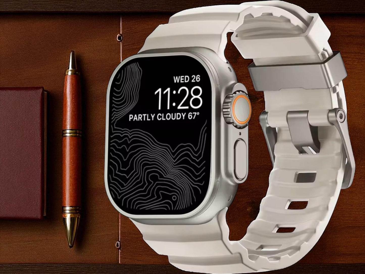 Rugged Silicone Sport Band for Apple Watch Ultra: Titanium Buckle, 42-49mm